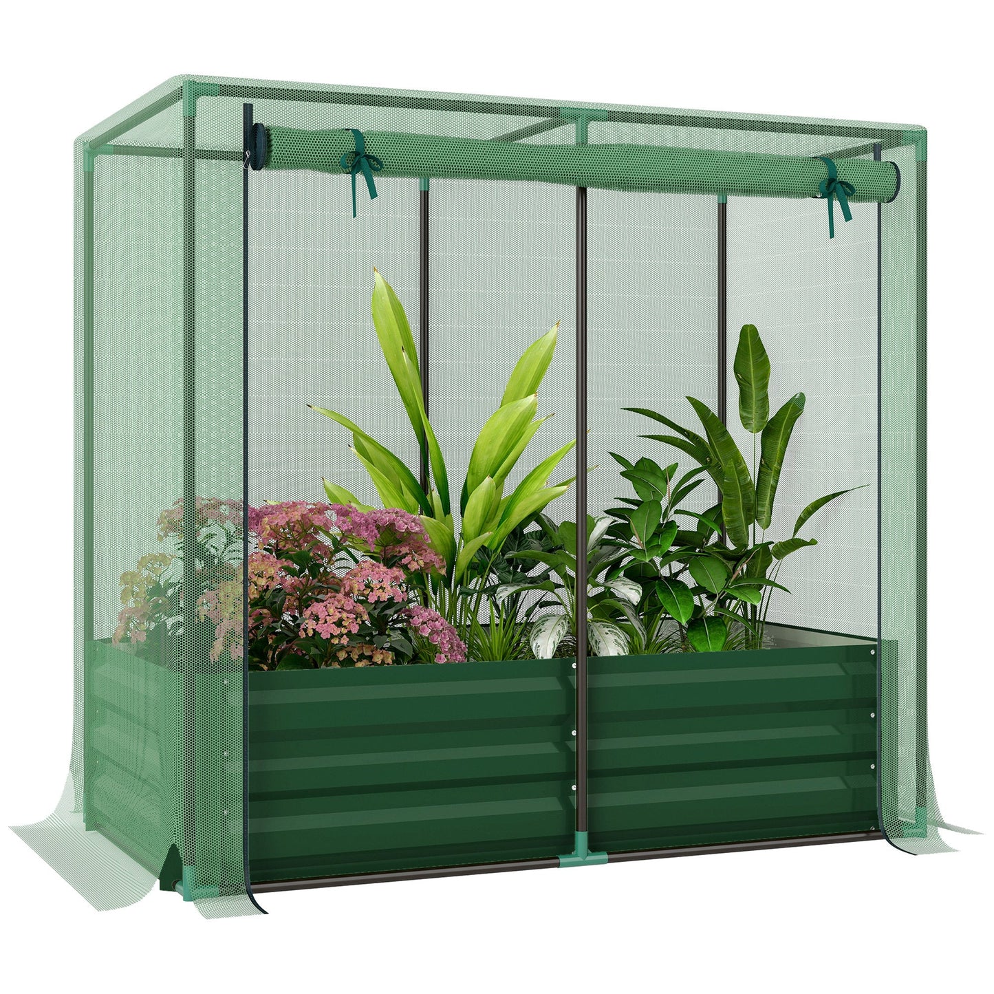 4.1 x 2.1ft Galvanized Raised Garden Bed with Cover, Metal Planter Box with Crop Cage Plant Protection Net and Shade Cloth, for Vegetables, Flowers, Herbs, Green