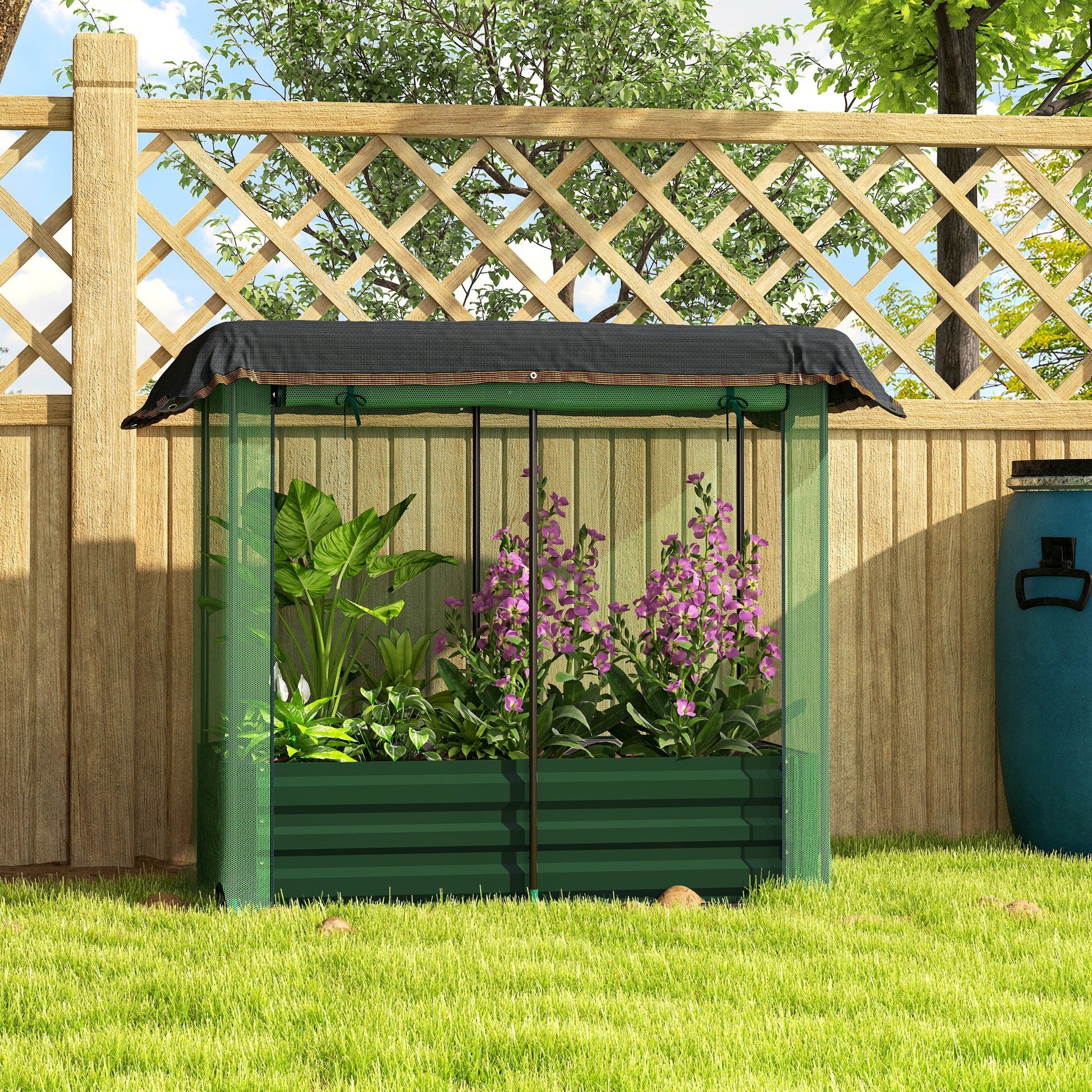 4.1 x 2.1ft Galvanized Raised Garden Bed with Cover, Metal Planter Box with Crop Cage Plant Protection Net and Shade Cloth, for Vegetables, Flowers, Herbs, Green