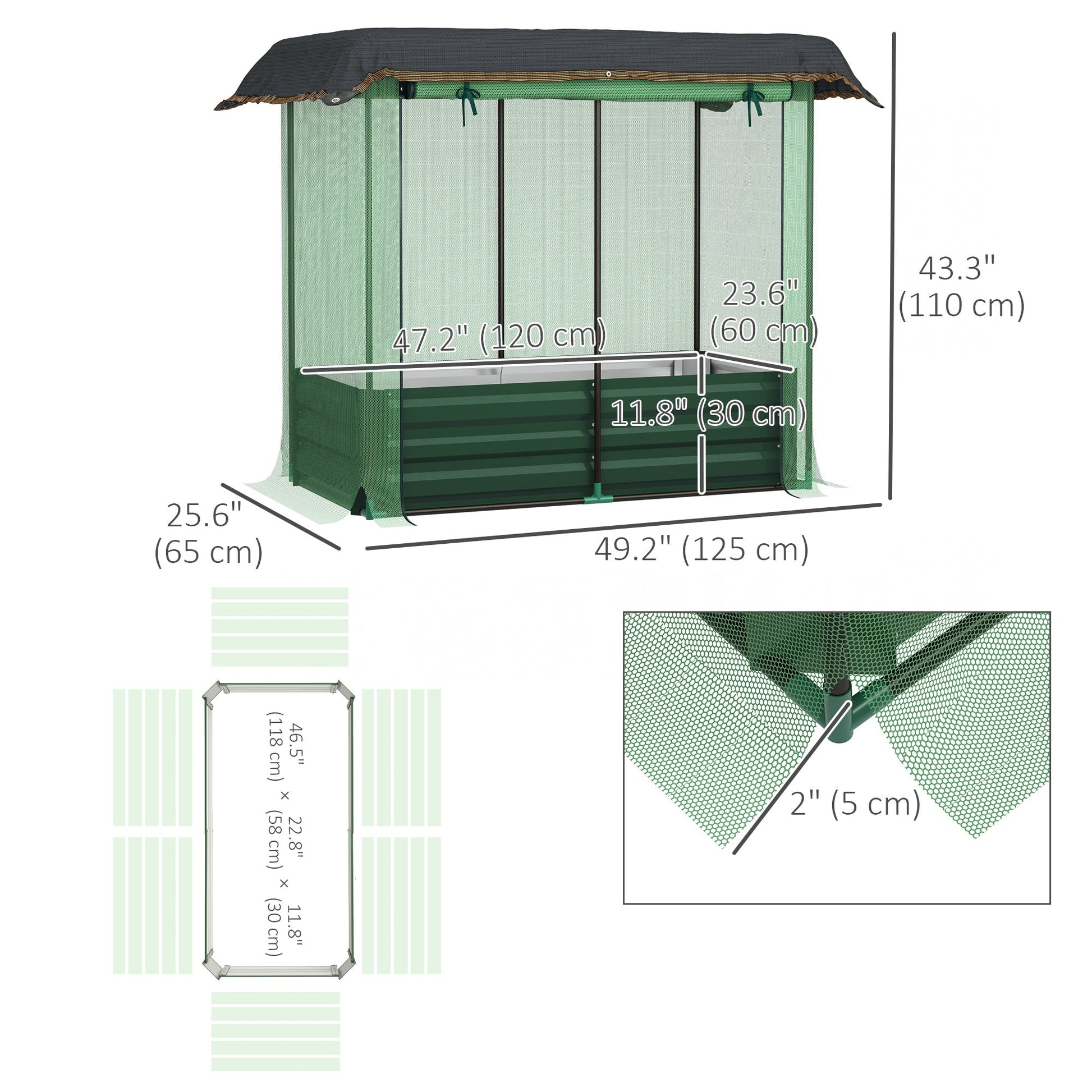 4.1 x 2.1ft Galvanized Raised Garden Bed with Cover, Metal Planter Box with Crop Cage Plant Protection Net and Shade Cloth, for Vegetables, Flowers, Herbs, Green