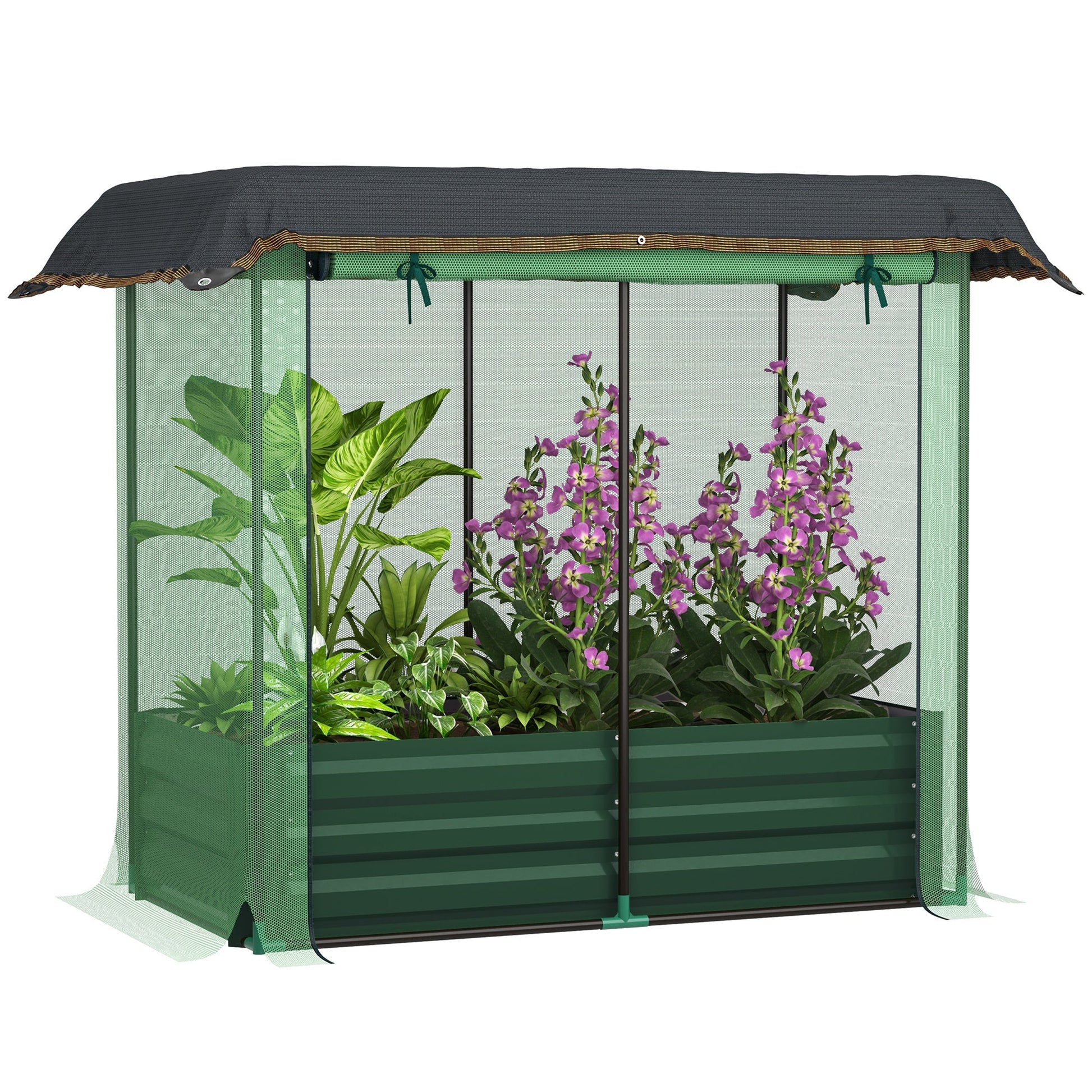 4.1 x 2.1ft Galvanized Raised Garden Bed with Cover, Metal Planter Box with Crop Cage Plant Protection Net and Shade Cloth, for Vegetables, Flowers, Herbs, Green