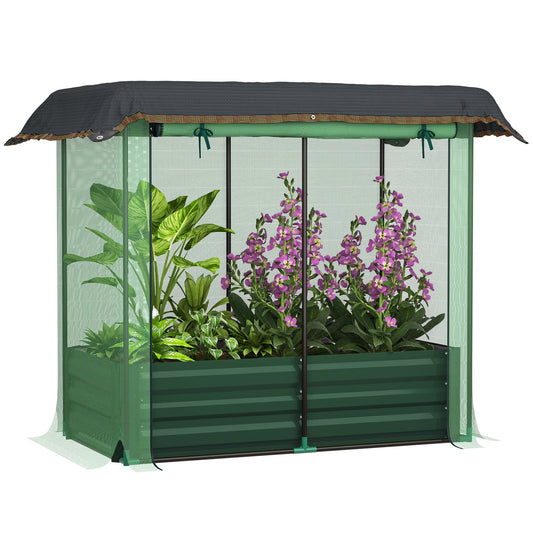 4.1 x 2.1ft Galvanized Raised Garden Bed with Cover, Metal Planter Box with Crop Cage Plant Protection Net and Shade Cloth, for Vegetables, Flowers, Herbs, Green