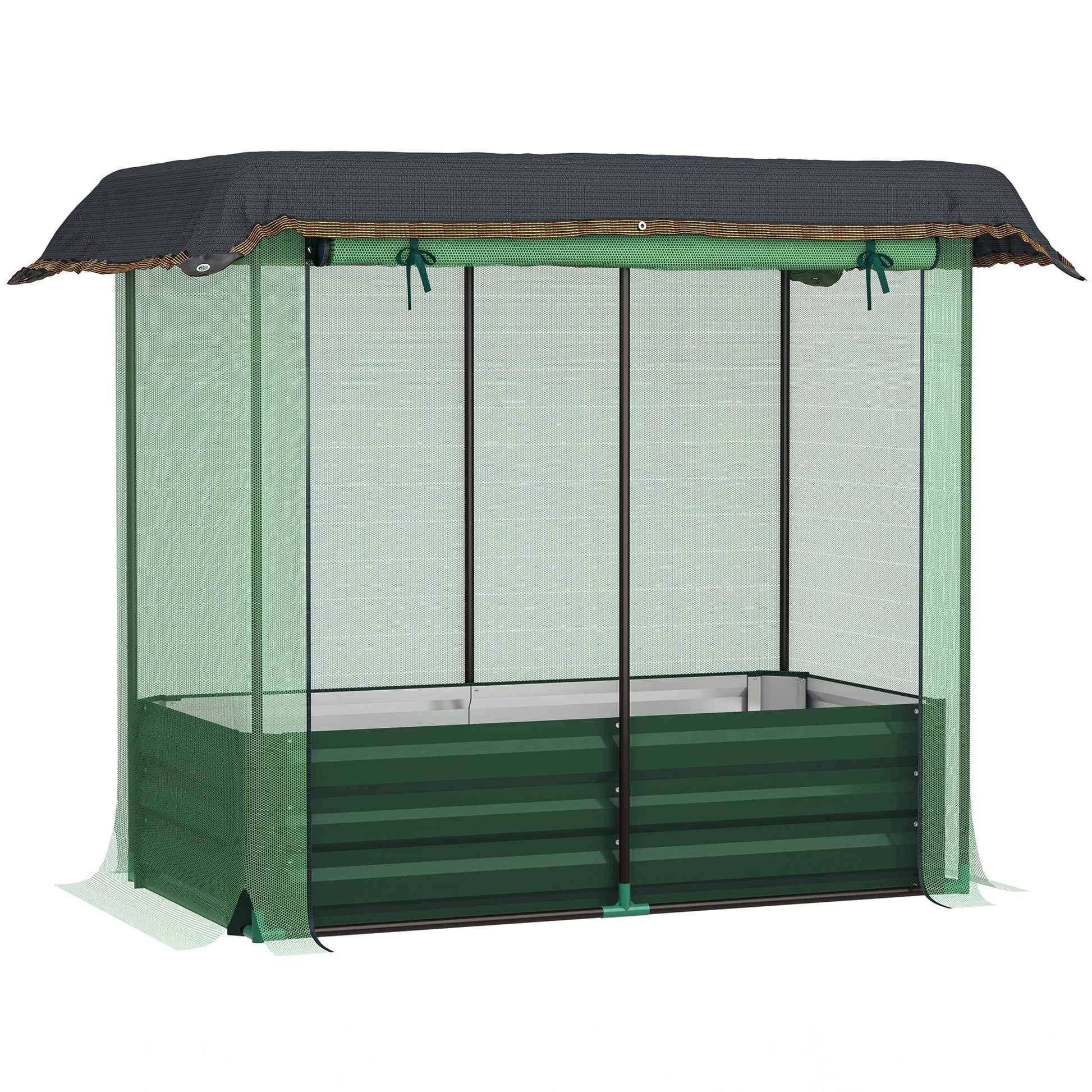 4.1 x 2.1ft Galvanized Raised Garden Bed with Cover, Metal Planter Box with Crop Cage Plant Protection Net and Shade Cloth, for Vegetables, Flowers, Herbs, Green