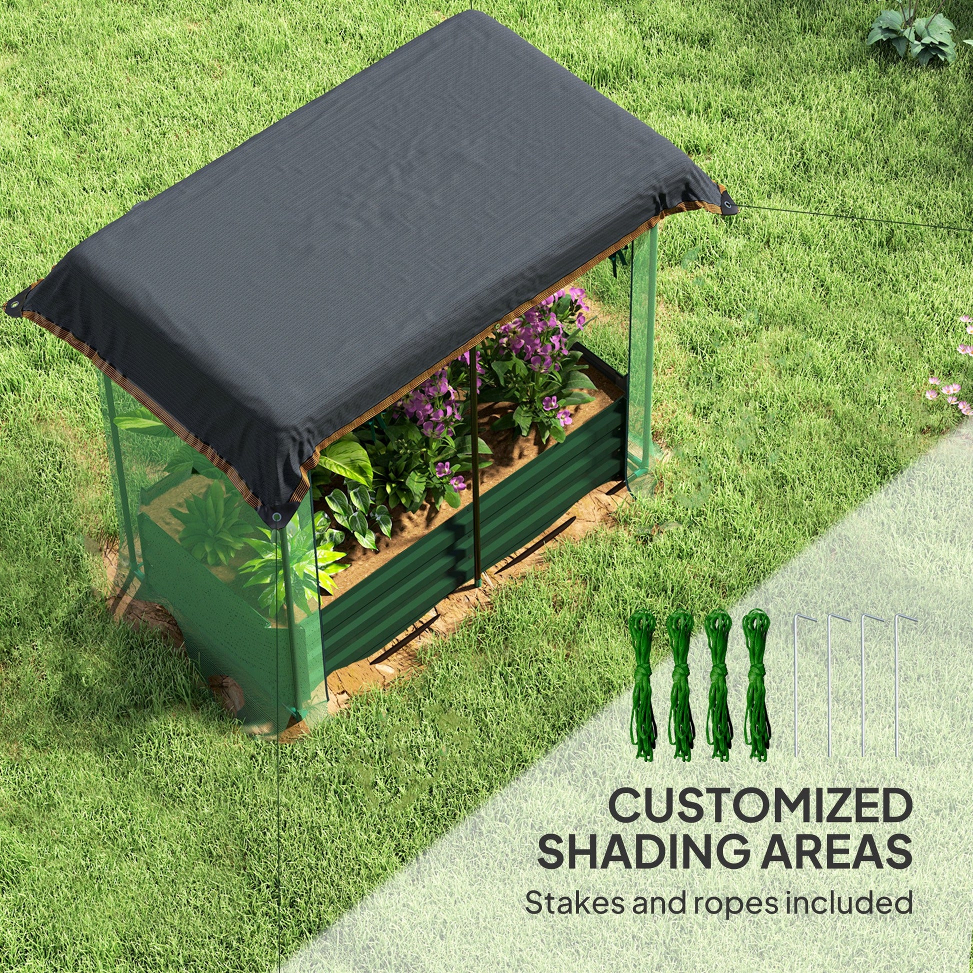 4.1 x 2.1ft Galvanized Raised Garden Bed with Cover, Metal Planter Box with Crop Cage Plant Protection Net and Shade Cloth, for Vegetables, Flowers, Herbs, Green