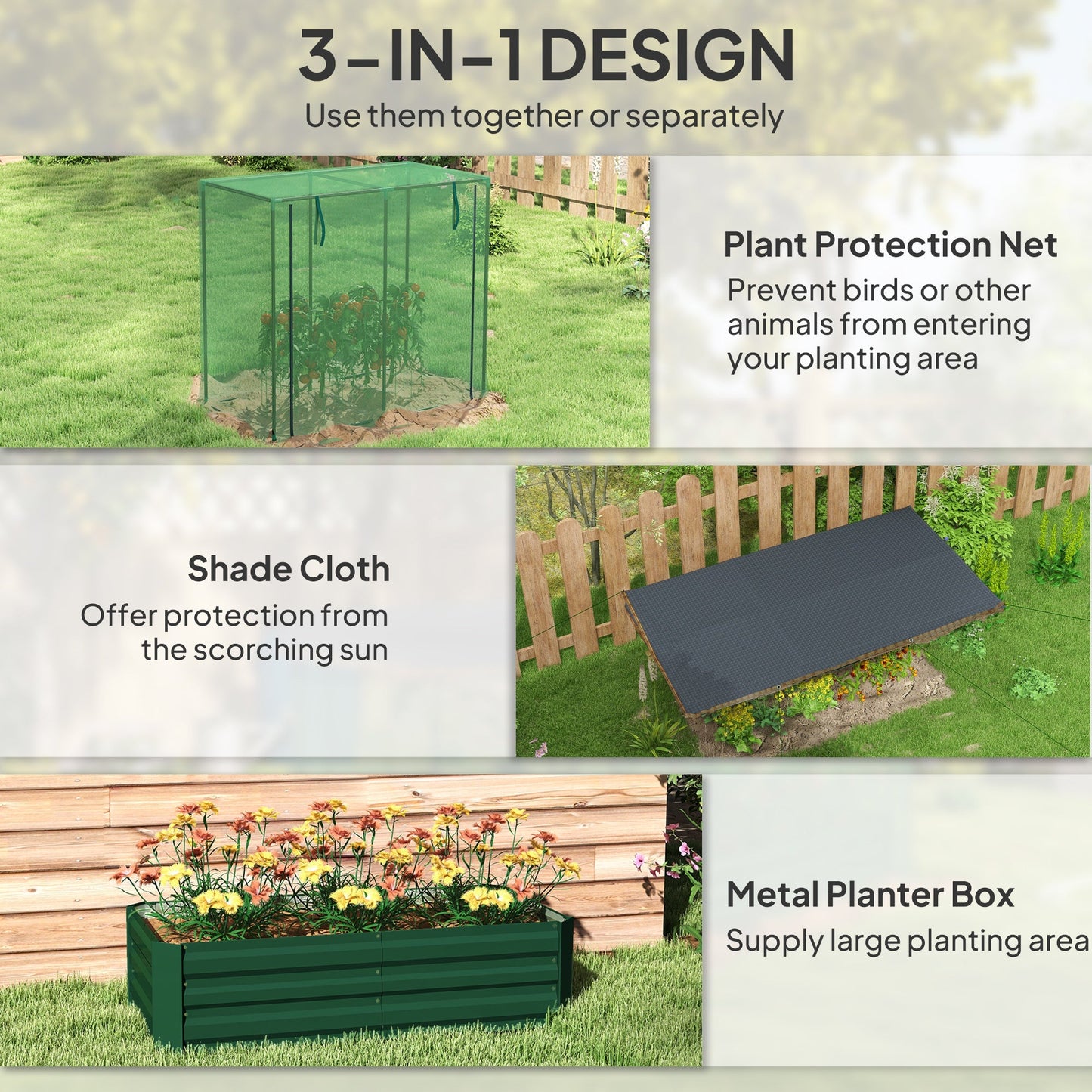 4.1 x 2.1ft Galvanized Raised Garden Bed with Cover, Metal Planter Box with Crop Cage Plant Protection Net and Shade Cloth, for Vegetables, Flowers, Herbs, Green