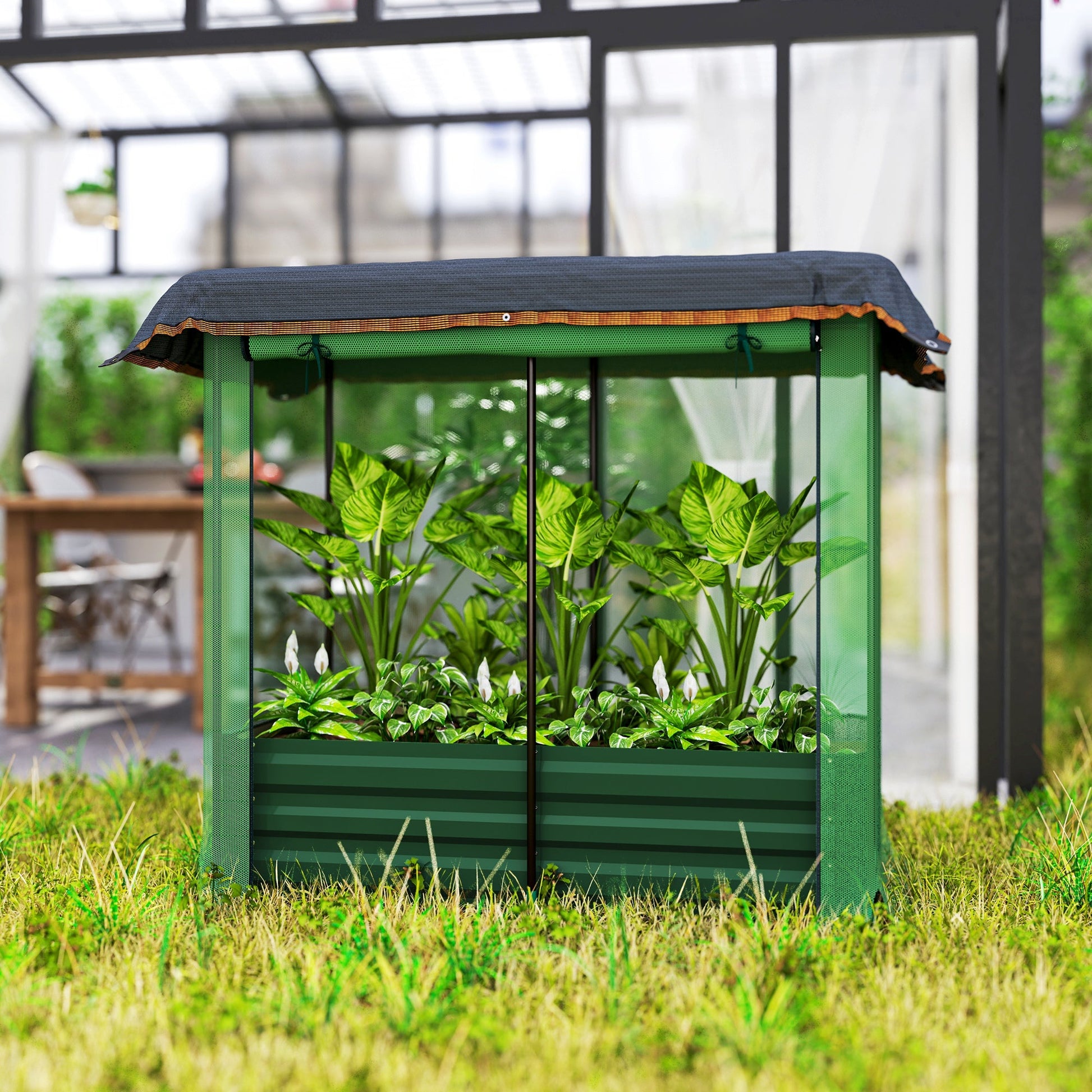 4.1 x 2.1ft Galvanized Raised Garden Bed with Cover, Metal Planter Box with Crop Cage Plant Protection Net and Shade Cloth, for Vegetables, Flowers, Herbs, Green
