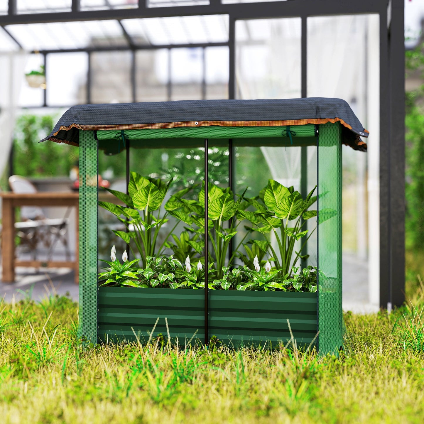4.1 x 2.1ft Galvanized Raised Garden Bed with Cover, Metal Planter Box with Crop Cage Plant Protection Net and Shade Cloth, for Vegetables, Flowers, Herbs, Green
