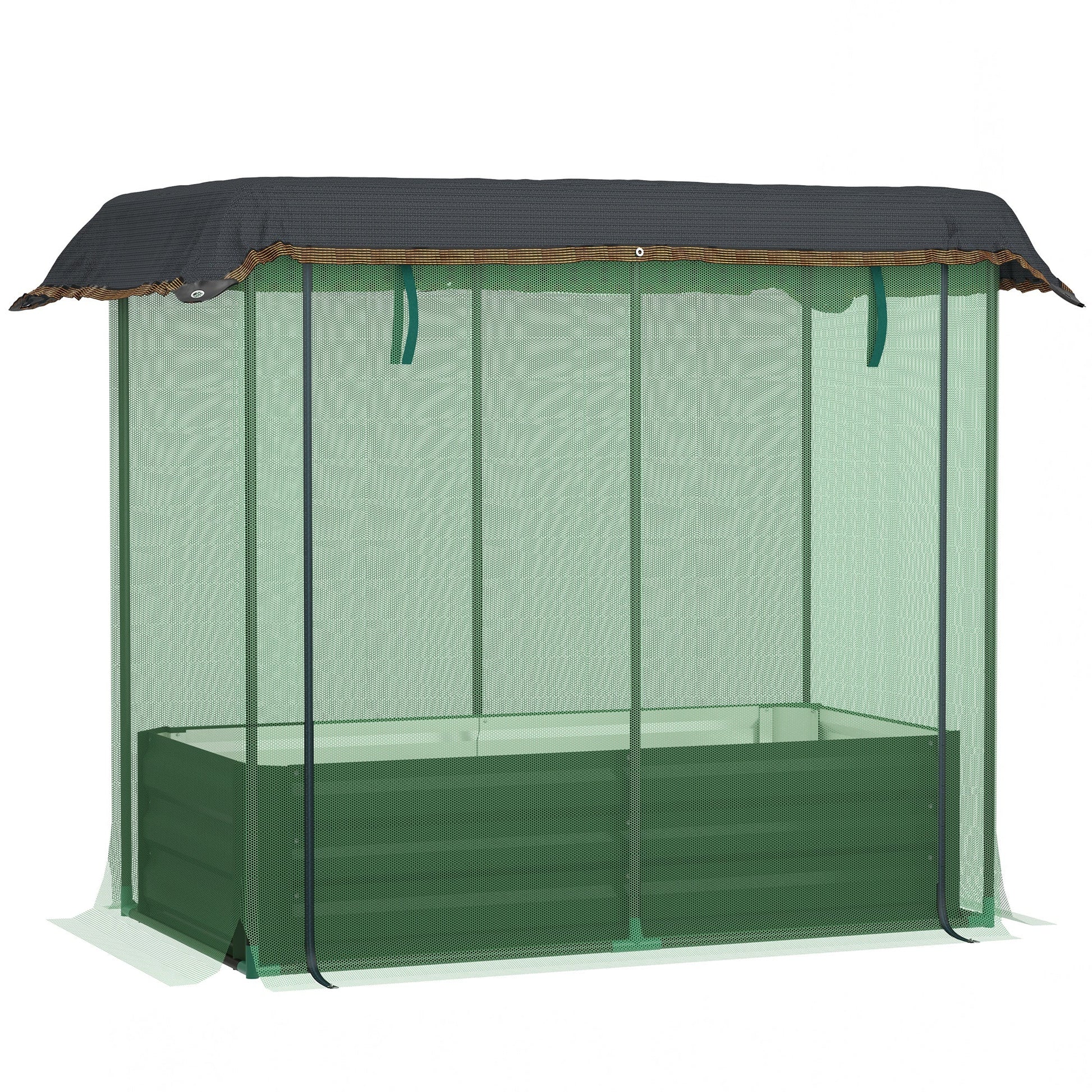 4.1 x 2.1ft Galvanized Raised Garden Bed with Cover, Metal Planter Box with Crop Cage Plant Protection Net and Shade Cloth, for Vegetables, Flowers, Herbs, Green