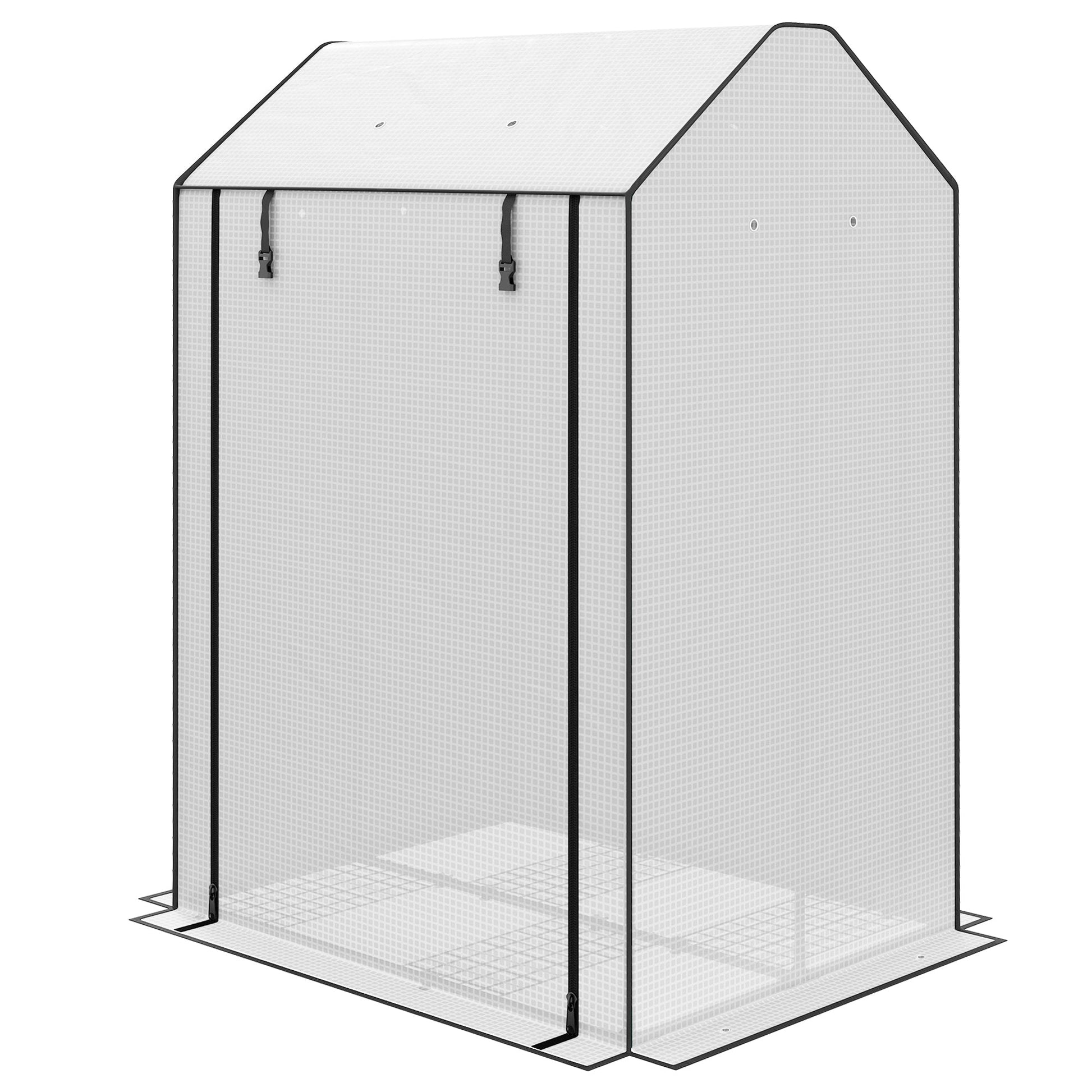 Mini Greenhouse with 4 Wire Shelves, Portable Tomato Greenhouse, 39.4" x 31.5" x 59.1" Garden Hot House with Roll Up Door and Vents, White