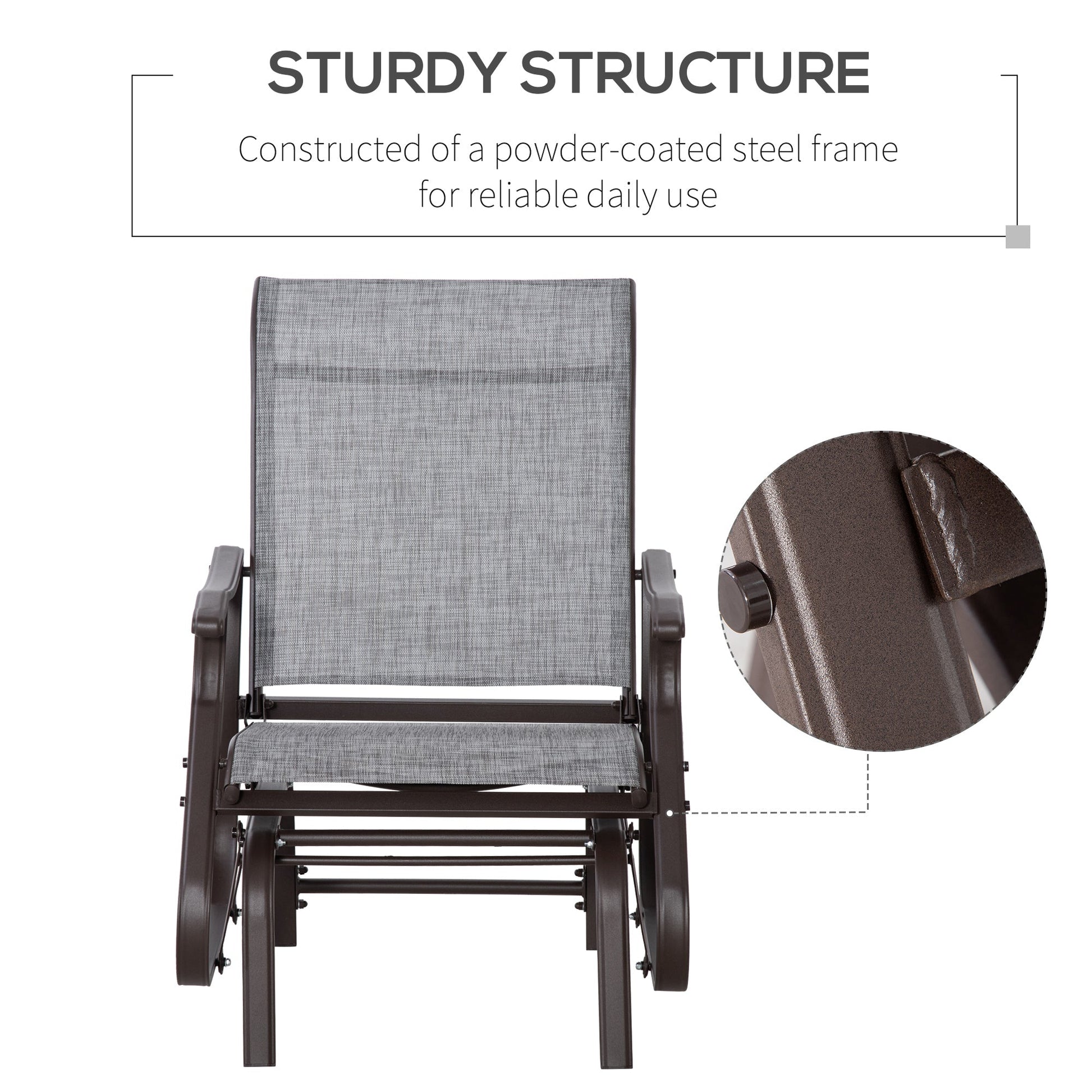 Outdoor Glider Chair, Patio Glider with Steel Frame and Mesh Fabric, Garden Chair for Backyard, Garden, and Porch, Grey