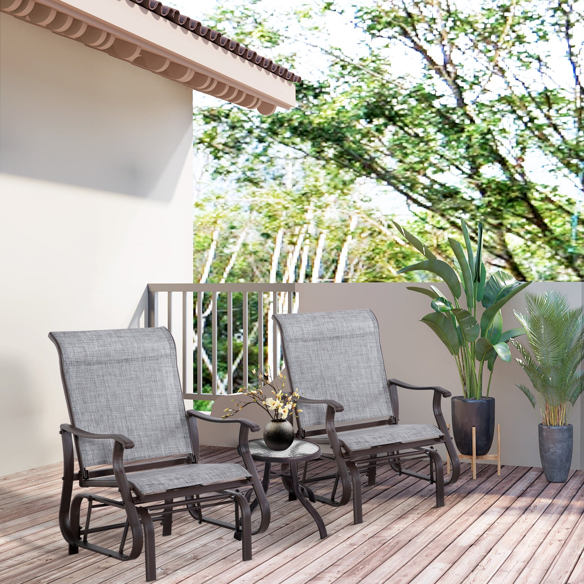 Outdoor Glider Chair, Patio Glider with Steel Frame and Mesh Fabric, Garden Chair for Backyard, Garden, and Porch, Grey