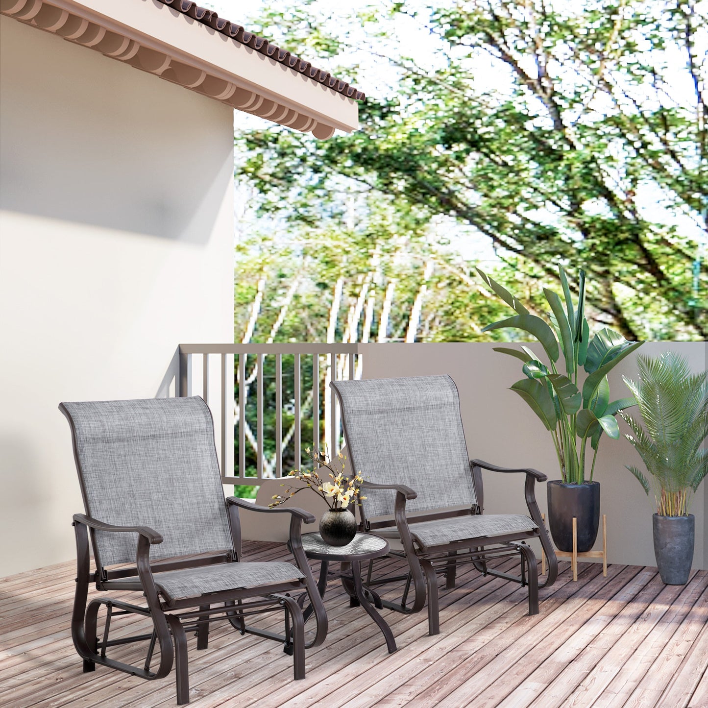 Outdoor Glider Chair, Patio Glider with Steel Frame and Mesh Fabric, Garden Chair for Backyard, Garden, and Porch, Grey