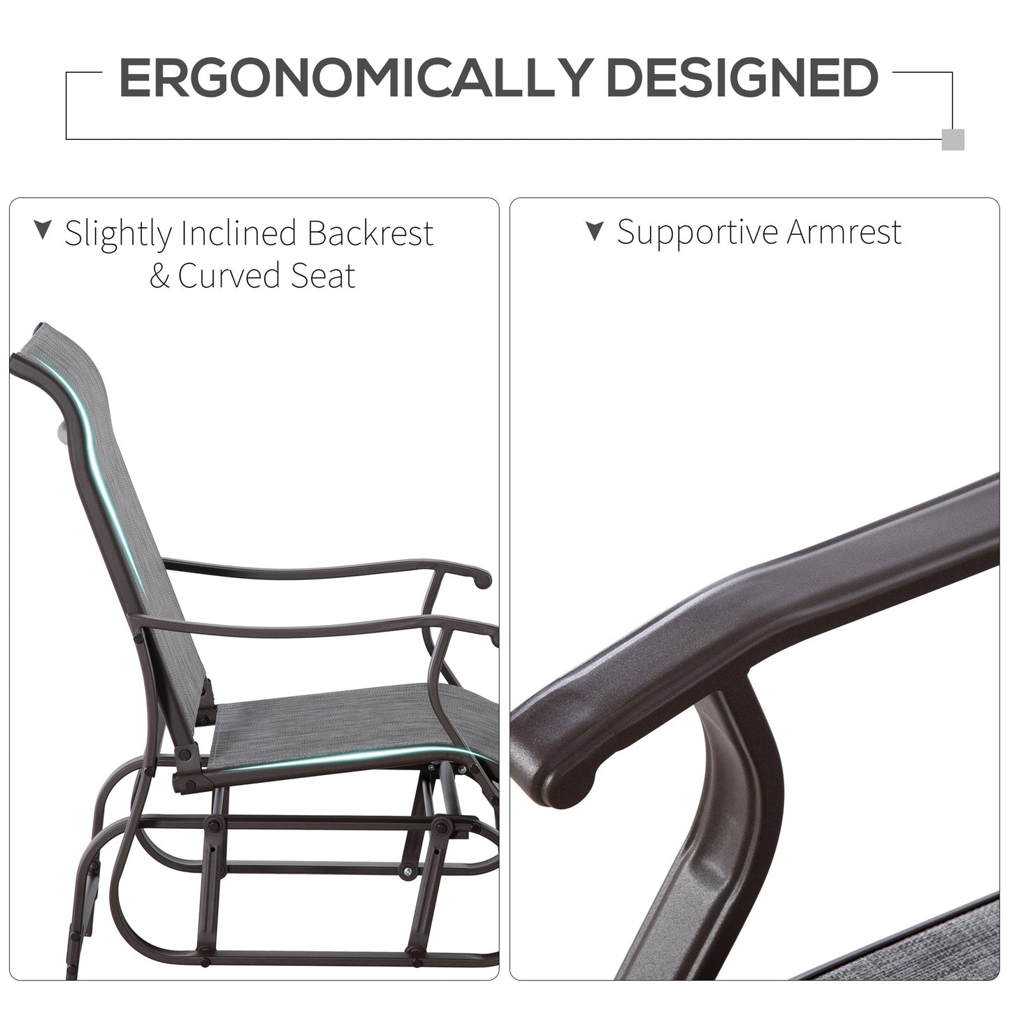 Outdoor Glider Chair, Patio Glider with Steel Frame and Mesh Fabric, Garden Chair for Backyard, Garden, and Porch, Grey
