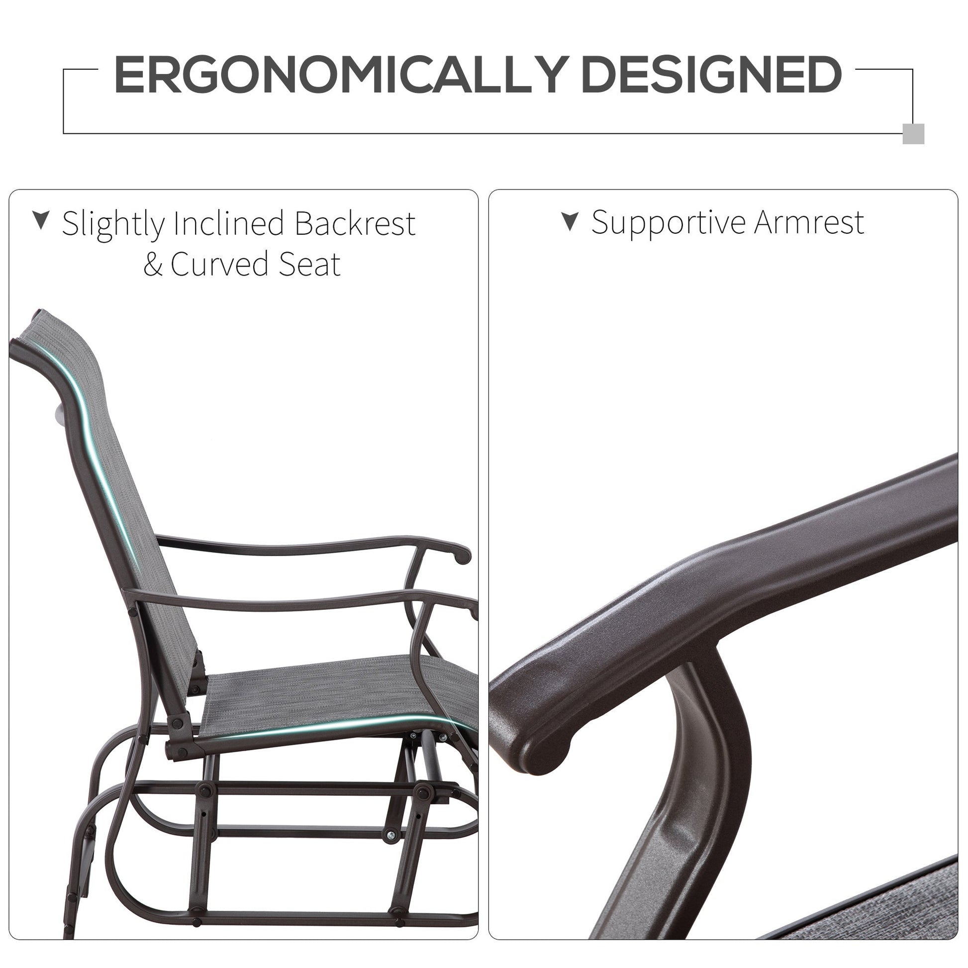 Outdoor Glider Chair, Patio Glider with Steel Frame and Mesh Fabric, Garden Chair for Backyard, Garden, and Porch, Grey
