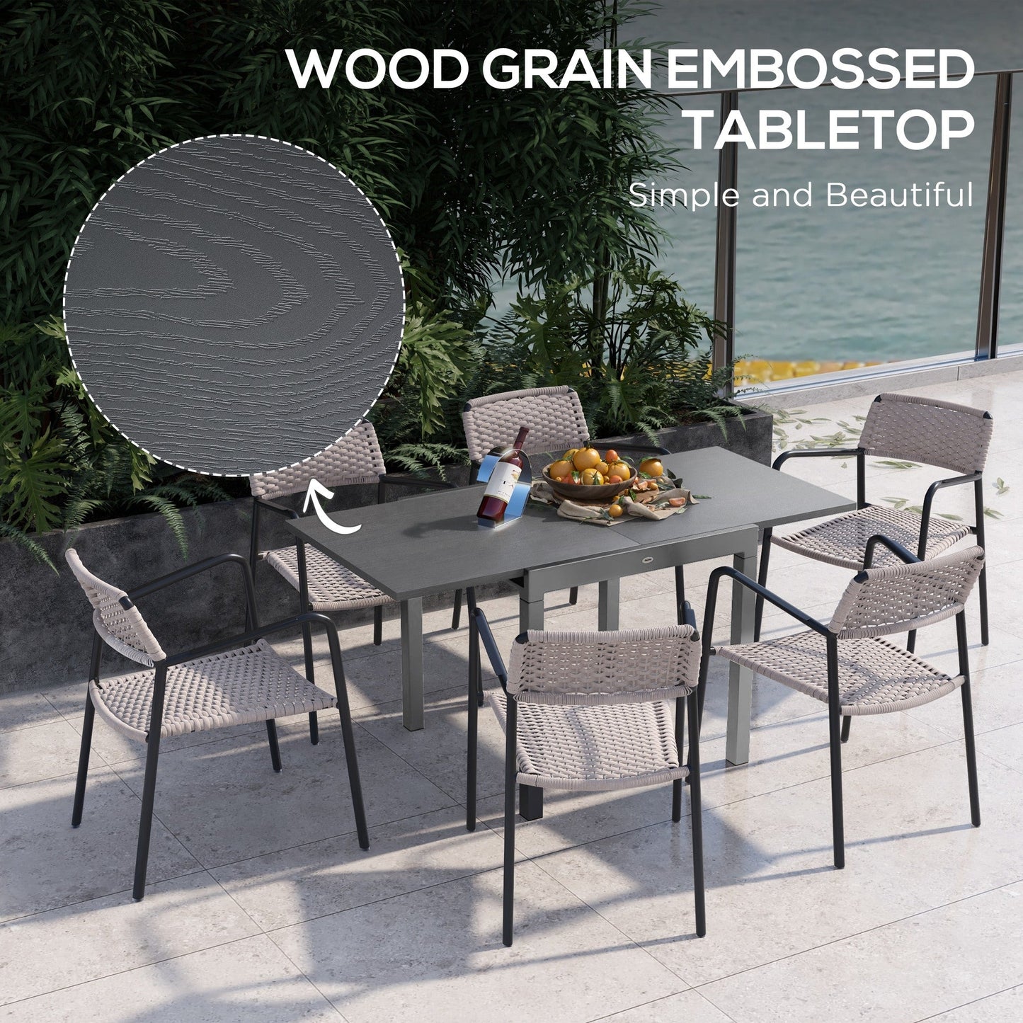 Extendable Outdoor Dining Table for 4-6, 31.5"-63" Rectangle Patio Table with Aluminium Frame, Steel Tabletop, for Garden, Backyard, Balcony, Deck, Dark Grey