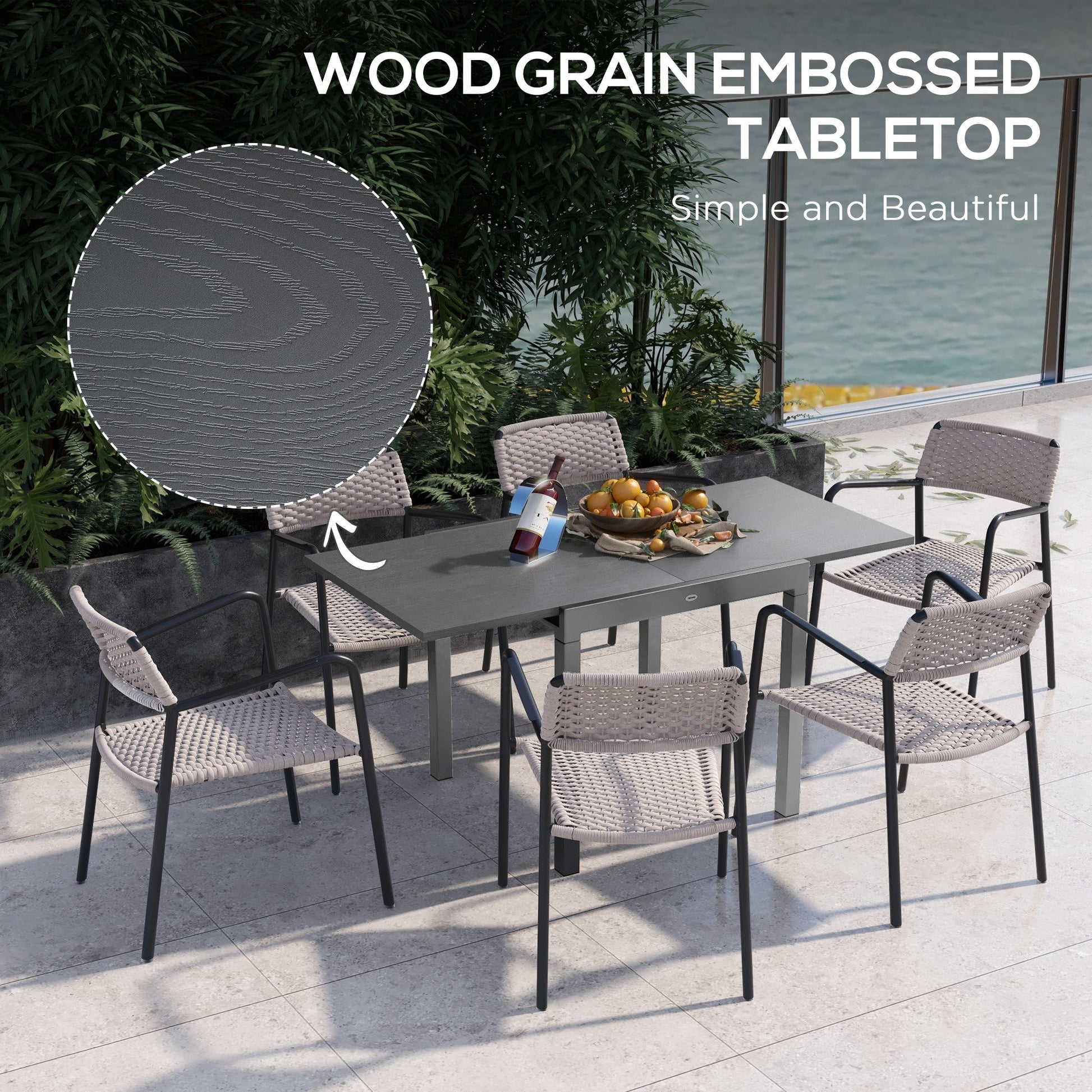 Extendable Outdoor Dining Table for 4-6, 31.5"-63" Rectangle Patio Table with Aluminium Frame, Steel Tabletop, for Garden, Backyard, Balcony, Deck, Dark Grey