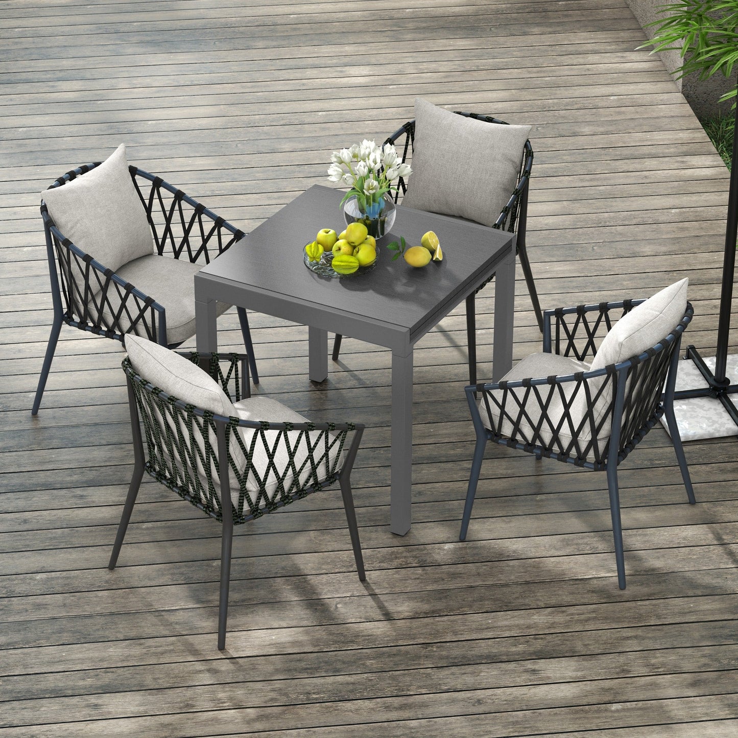 Extendable Outdoor Dining Table for 4-6, 31.5"-63" Rectangle Patio Table with Aluminium Frame, Steel Tabletop, for Garden, Backyard, Balcony, Deck, Dark Grey