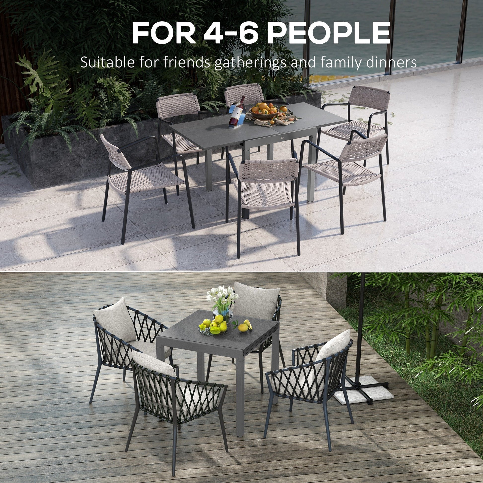 Extendable Outdoor Dining Table for 4-6, 31.5"-63" Rectangle Patio Table with Aluminium Frame, Steel Tabletop, for Garden, Backyard, Balcony, Deck, Dark Grey