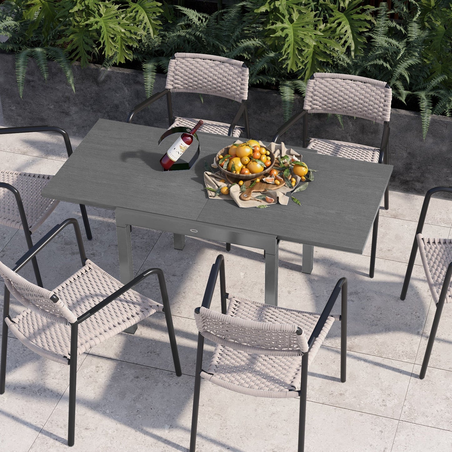 Extendable Outdoor Dining Table for 4-6, 31.5"-63" Rectangle Patio Table with Aluminium Frame, Steel Tabletop, for Garden, Backyard, Balcony, Deck, Dark Grey