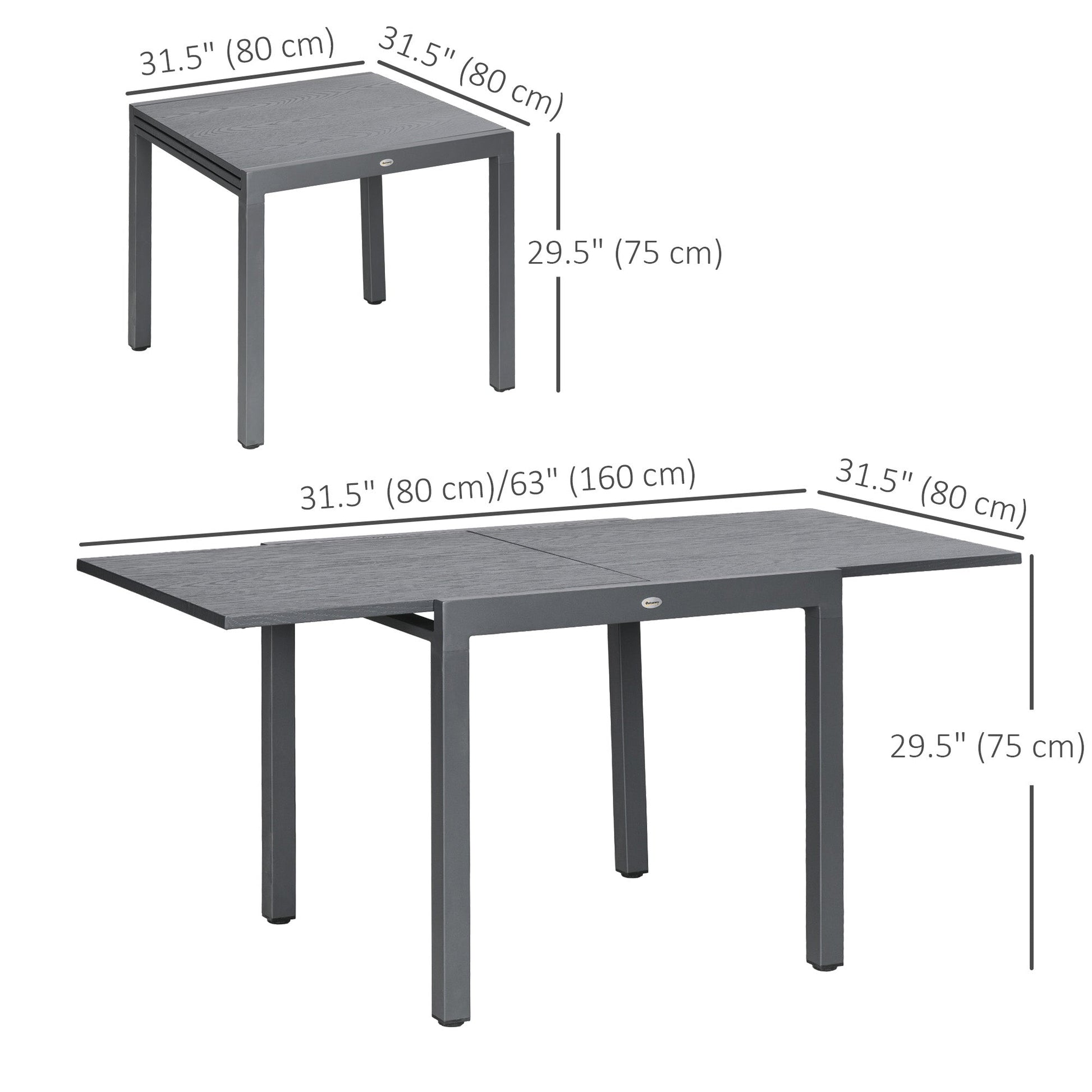 Extendable Outdoor Dining Table for 4-6, 31.5"-63" Rectangle Patio Table with Aluminium Frame, Steel Tabletop, for Garden, Backyard, Balcony, Deck, Dark Grey