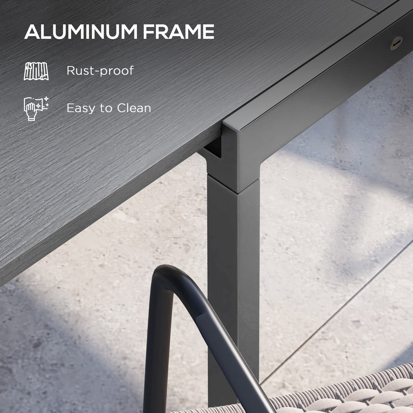 Extendable Outdoor Dining Table for 4-6, 31.5"-63" Rectangle Patio Table with Aluminium Frame, Steel Tabletop, for Garden, Backyard, Balcony, Deck, Dark Grey