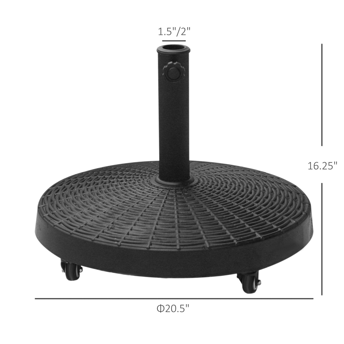 20.5" Round Resin Patio Umbrella Base, 50 lbs Garden Parasol Holder Outdoor Offset Weight Stand with Braked Wheels, Black