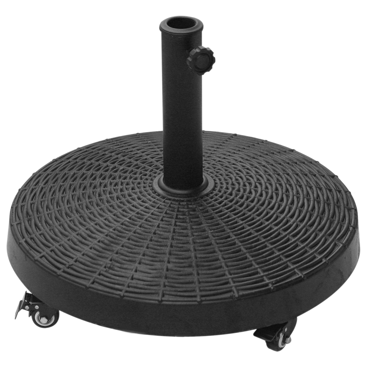 20.5" Round Resin Patio Umbrella Base, 50 lbs Garden Parasol Holder Outdoor Offset Weight Stand with Braked Wheels, Black