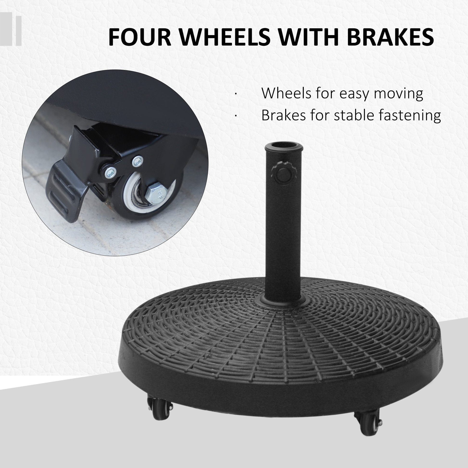 20.5" Round Resin Patio Umbrella Base, 50 lbs Garden Parasol Holder Outdoor Offset Weight Stand with Braked Wheels, Black