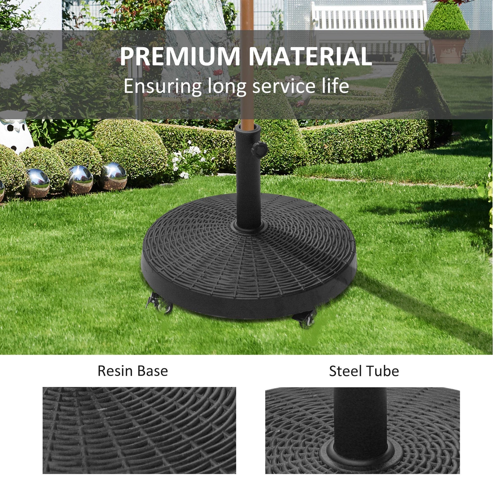 20.5" Round Resin Patio Umbrella Base, 50 lbs Garden Parasol Holder Outdoor Offset Weight Stand with Braked Wheels, Black