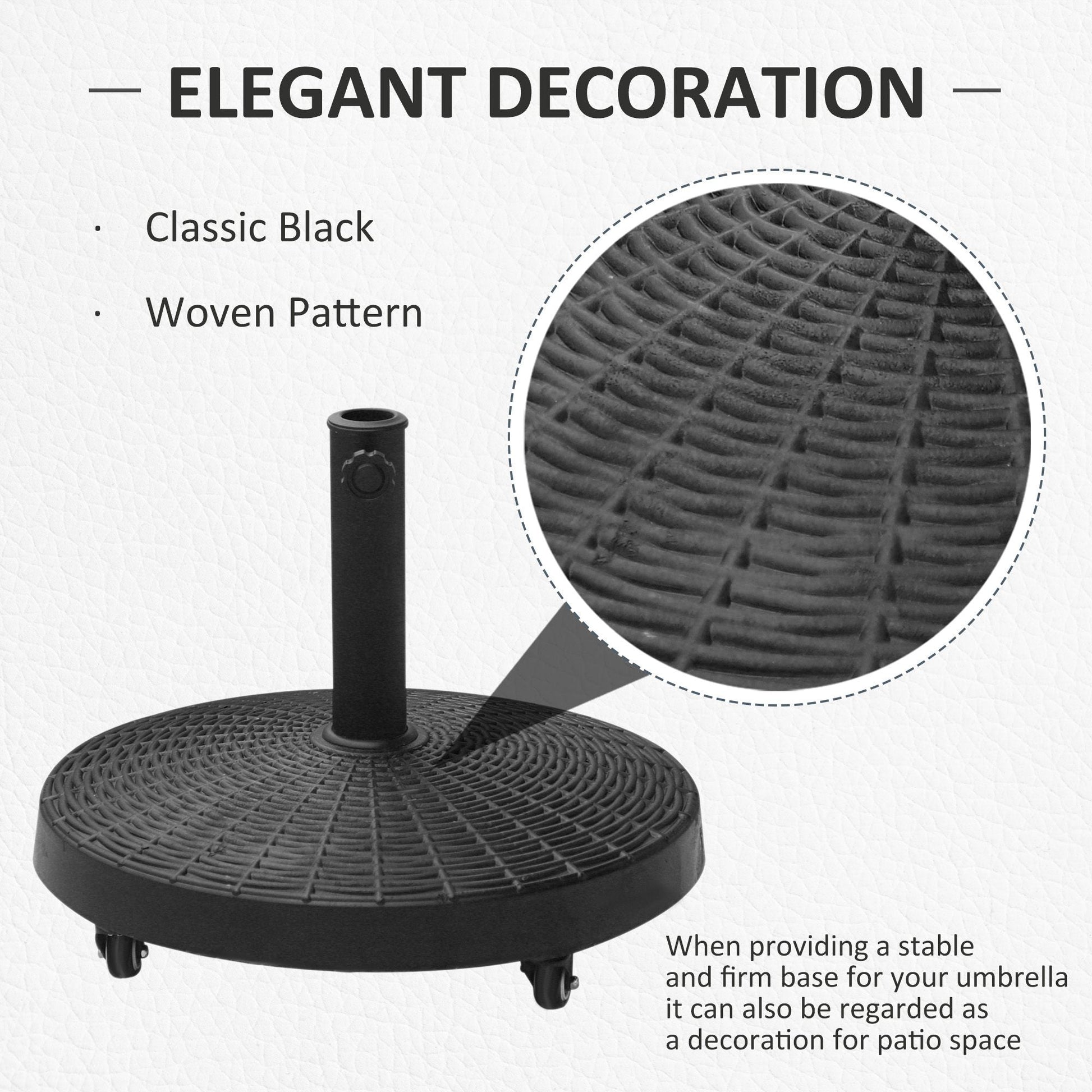 20.5" Round Resin Patio Umbrella Base, 50 lbs Garden Parasol Holder Outdoor Offset Weight Stand with Braked Wheels, Black