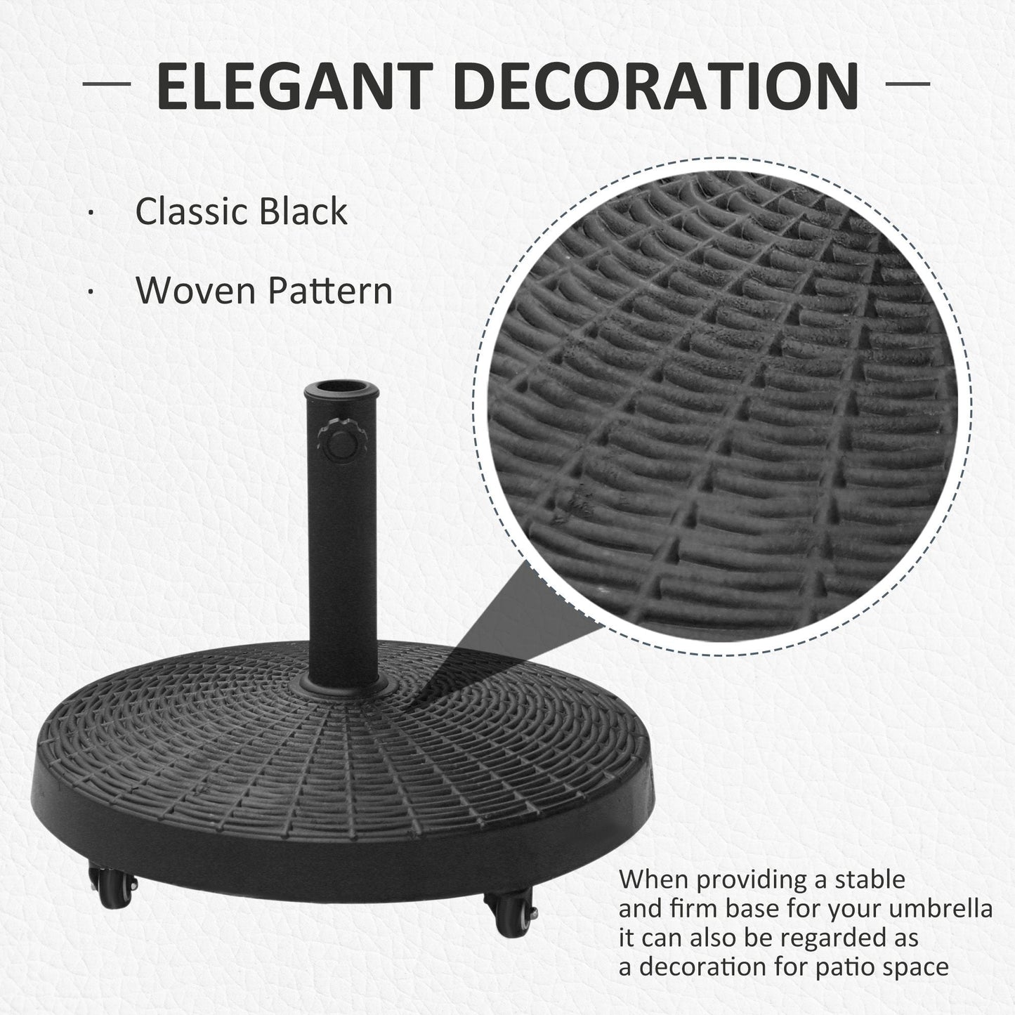 20.5" Round Resin Patio Umbrella Base, 50 lbs Garden Parasol Holder Outdoor Offset Weight Stand with Braked Wheels, Black