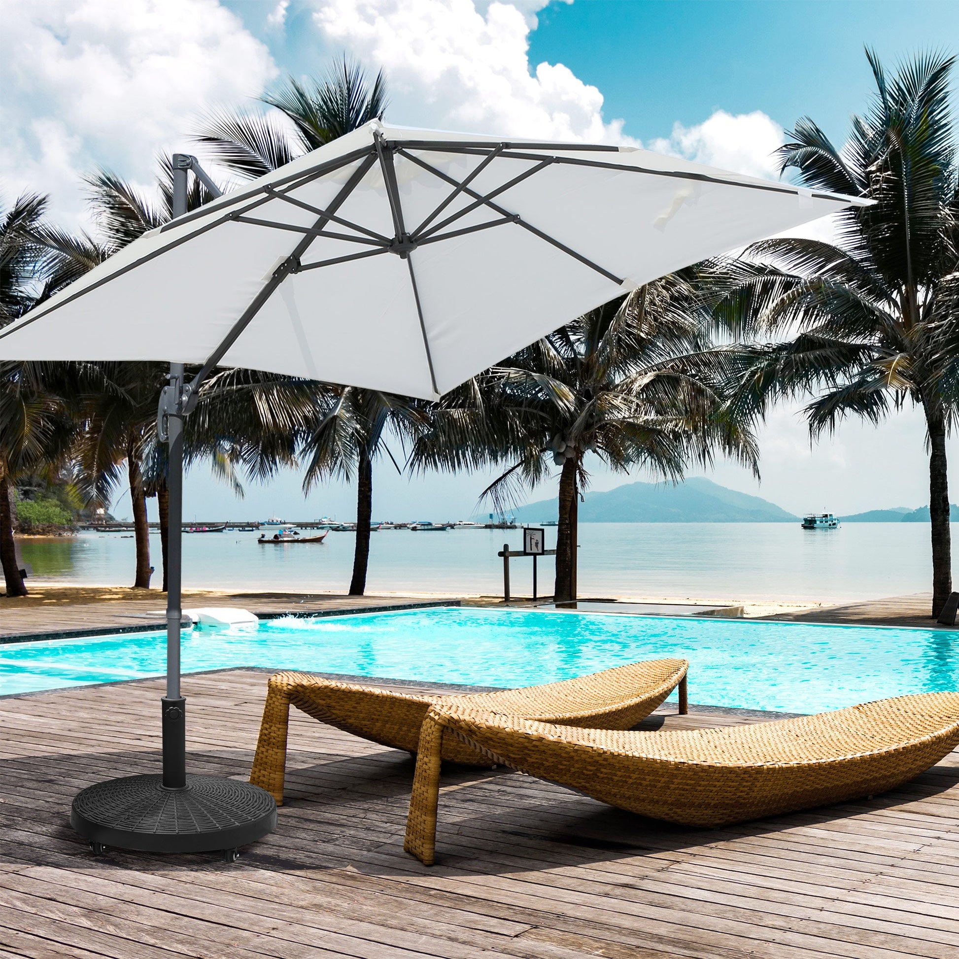 20.5" Round Resin Patio Umbrella Base, 50 lbs Garden Parasol Holder Outdoor Offset Weight Stand with Braked Wheels, Black