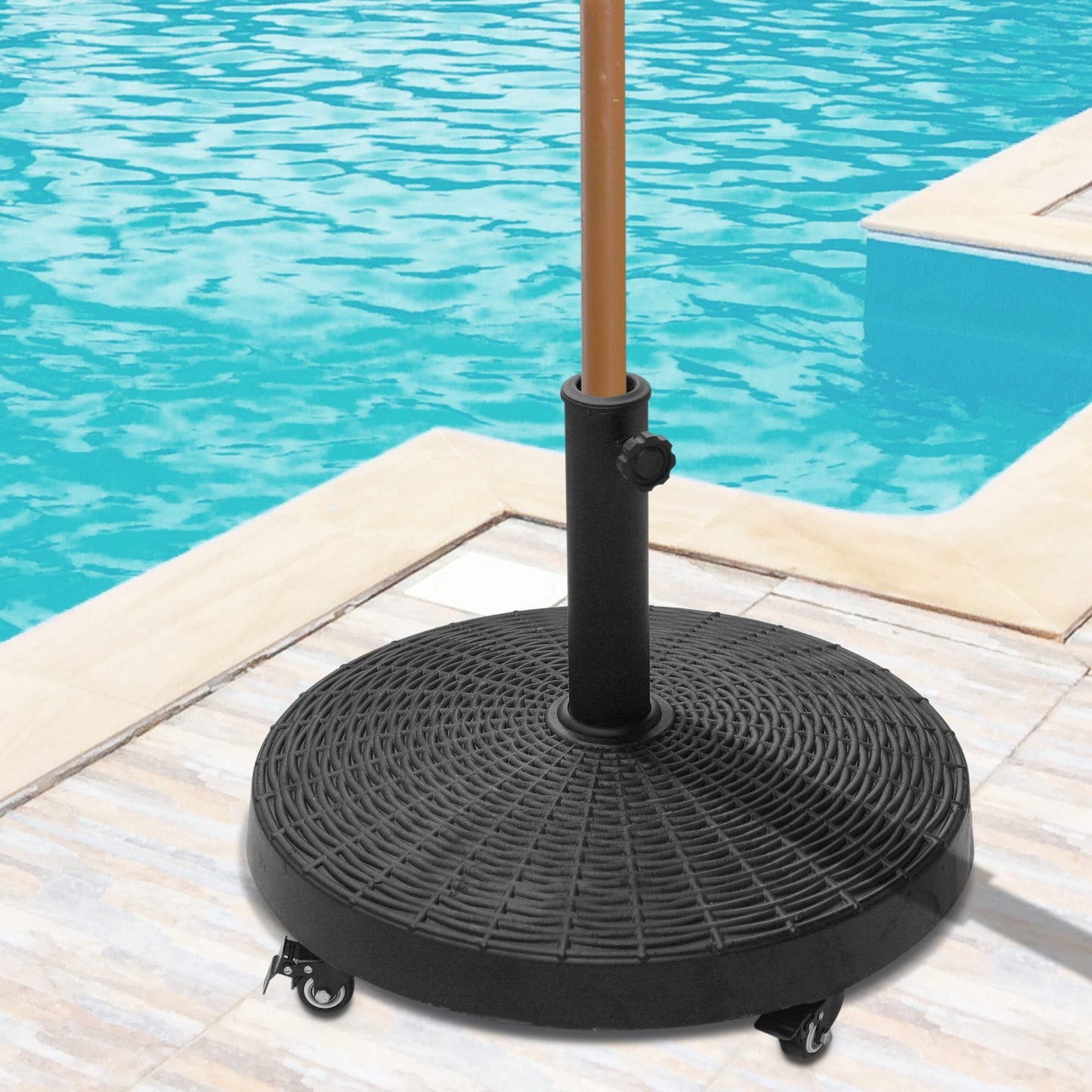 20.5" Round Resin Patio Umbrella Base, 50 lbs Garden Parasol Holder Outdoor Offset Weight Stand with Braked Wheels, Black