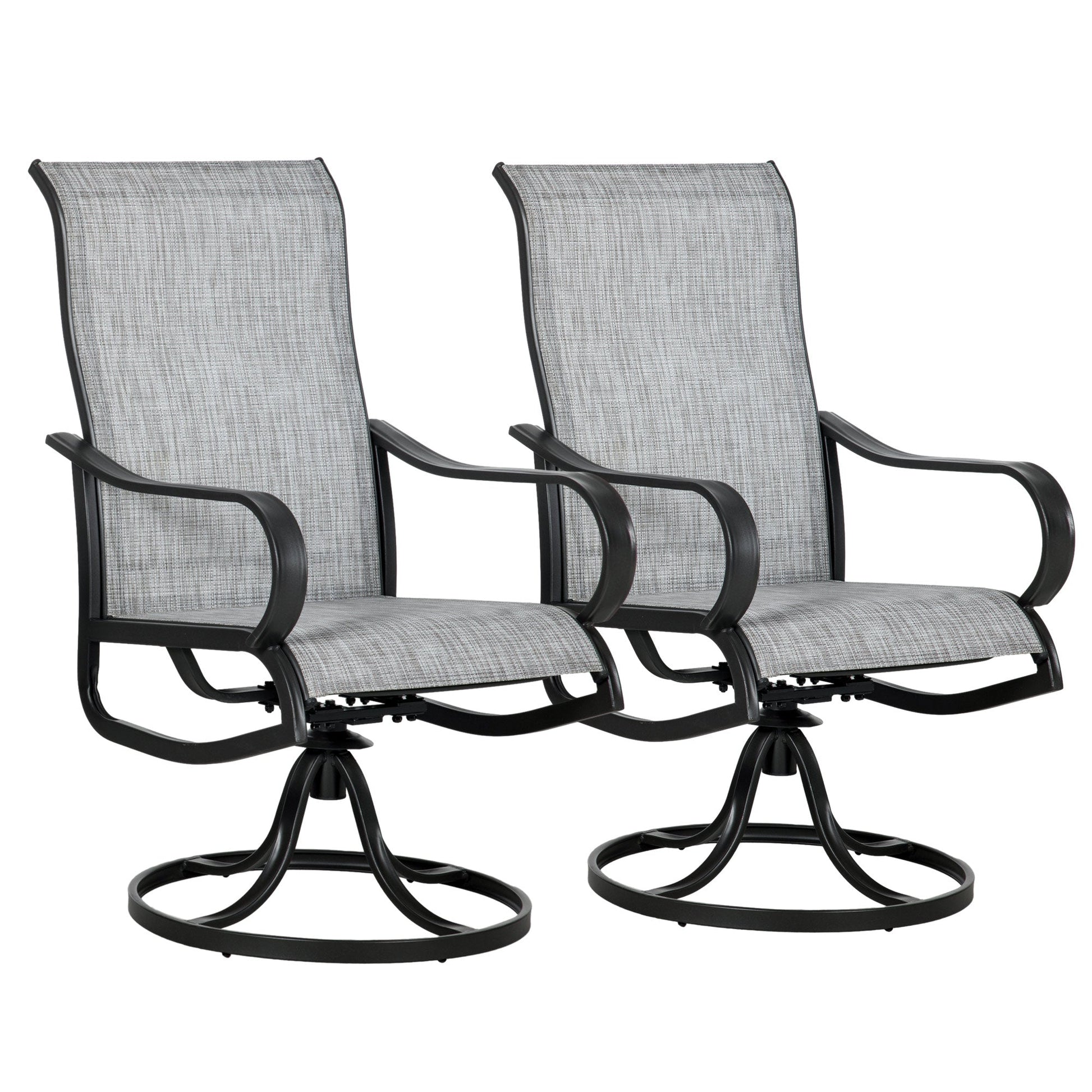 2-Piece Swivel Patio Dining Chairs, 360° Swivel Rocking Outdoor Chairs with Curved Armrests, Breathable Mesh Seat & S Shape Backrest for Yard, Lawn, Porch, Dark Grey