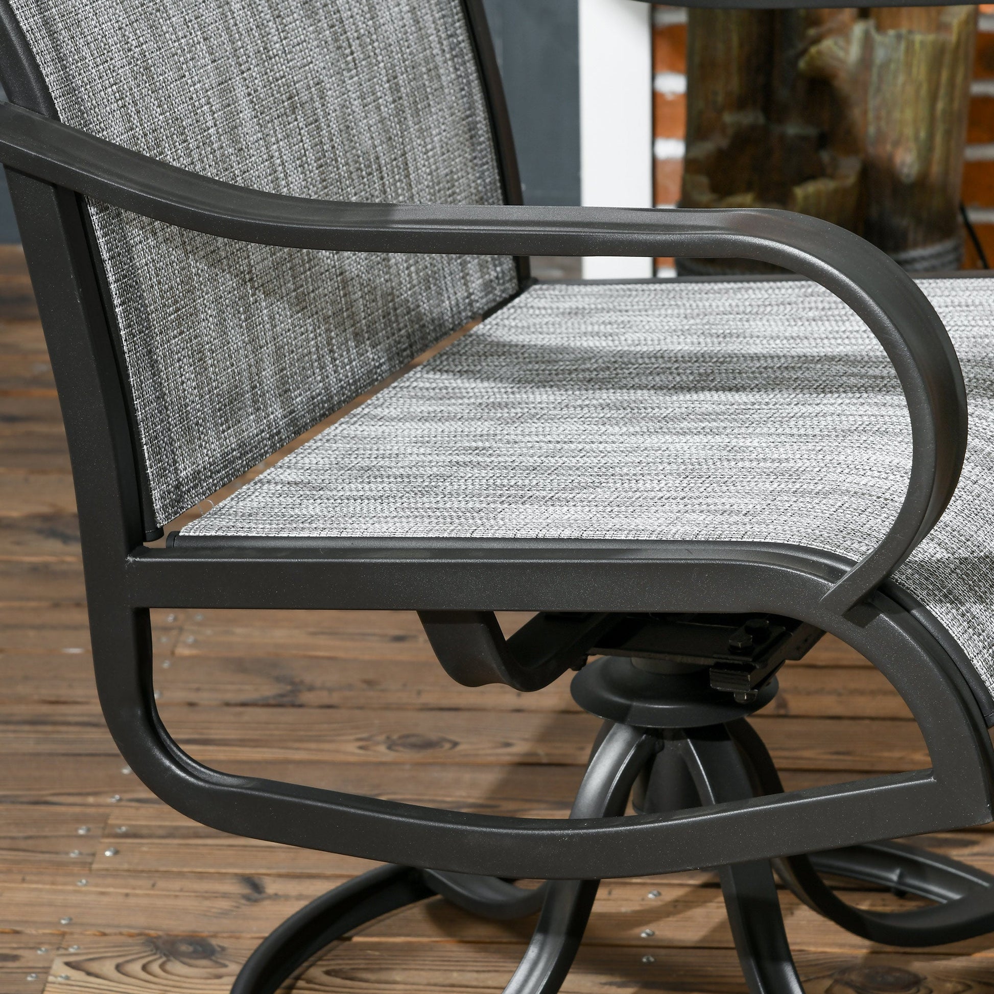 2-Piece Swivel Patio Dining Chairs, 360° Swivel Rocking Outdoor Chairs with Curved Armrests, Breathable Mesh Seat & S Shape Backrest for Yard, Lawn, Porch, Dark Grey