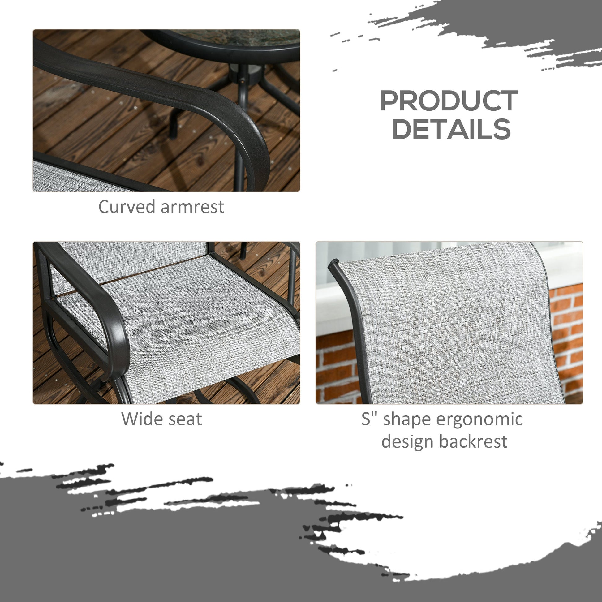 2-Piece Swivel Patio Dining Chairs, 360° Swivel Rocking Outdoor Chairs with Curved Armrests, Breathable Mesh Seat & S Shape Backrest for Yard, Lawn, Porch, Dark Grey