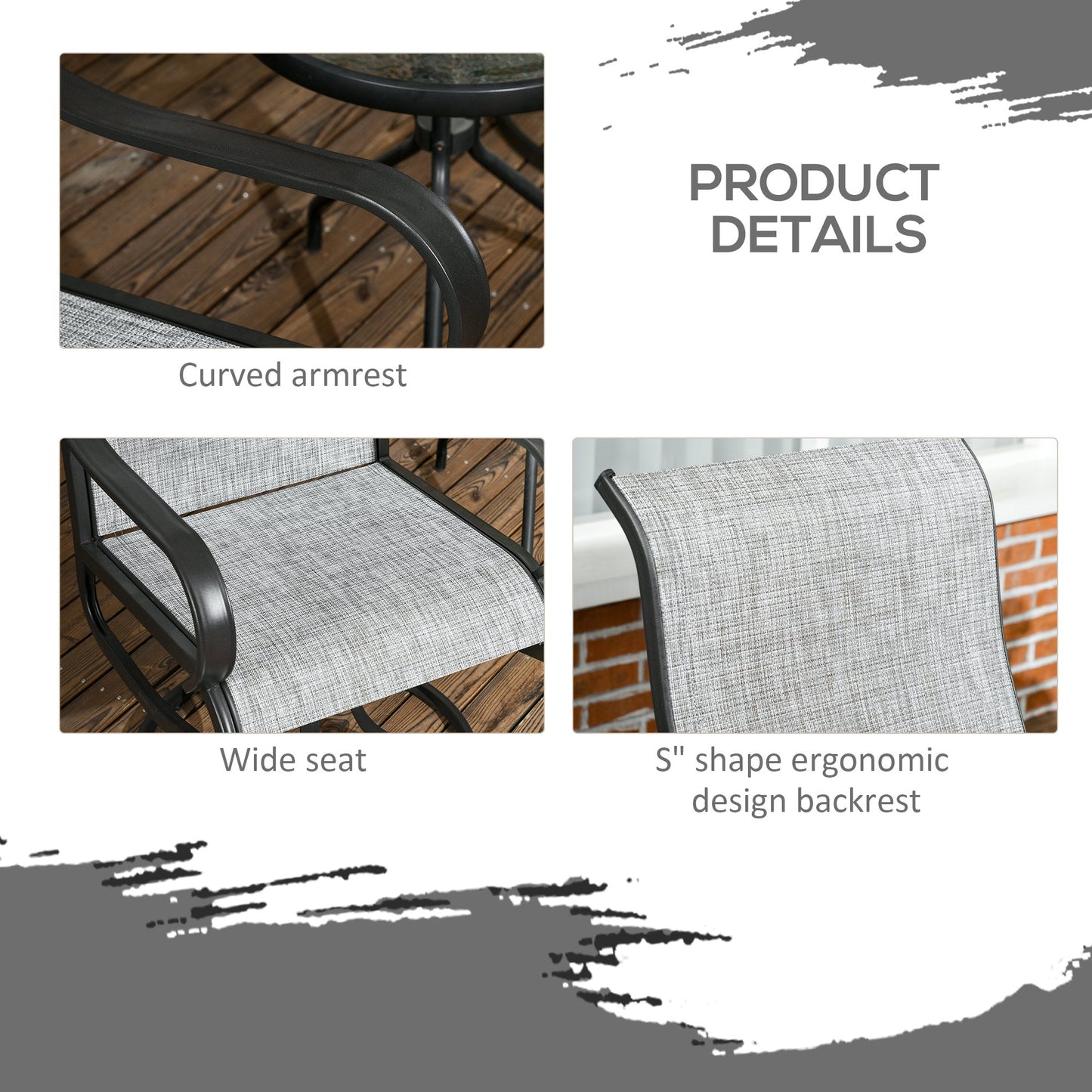 2-Piece Swivel Patio Dining Chairs, 360° Swivel Rocking Outdoor Chairs with Curved Armrests, Breathable Mesh Seat & S Shape Backrest for Yard, Lawn, Porch, Dark Grey