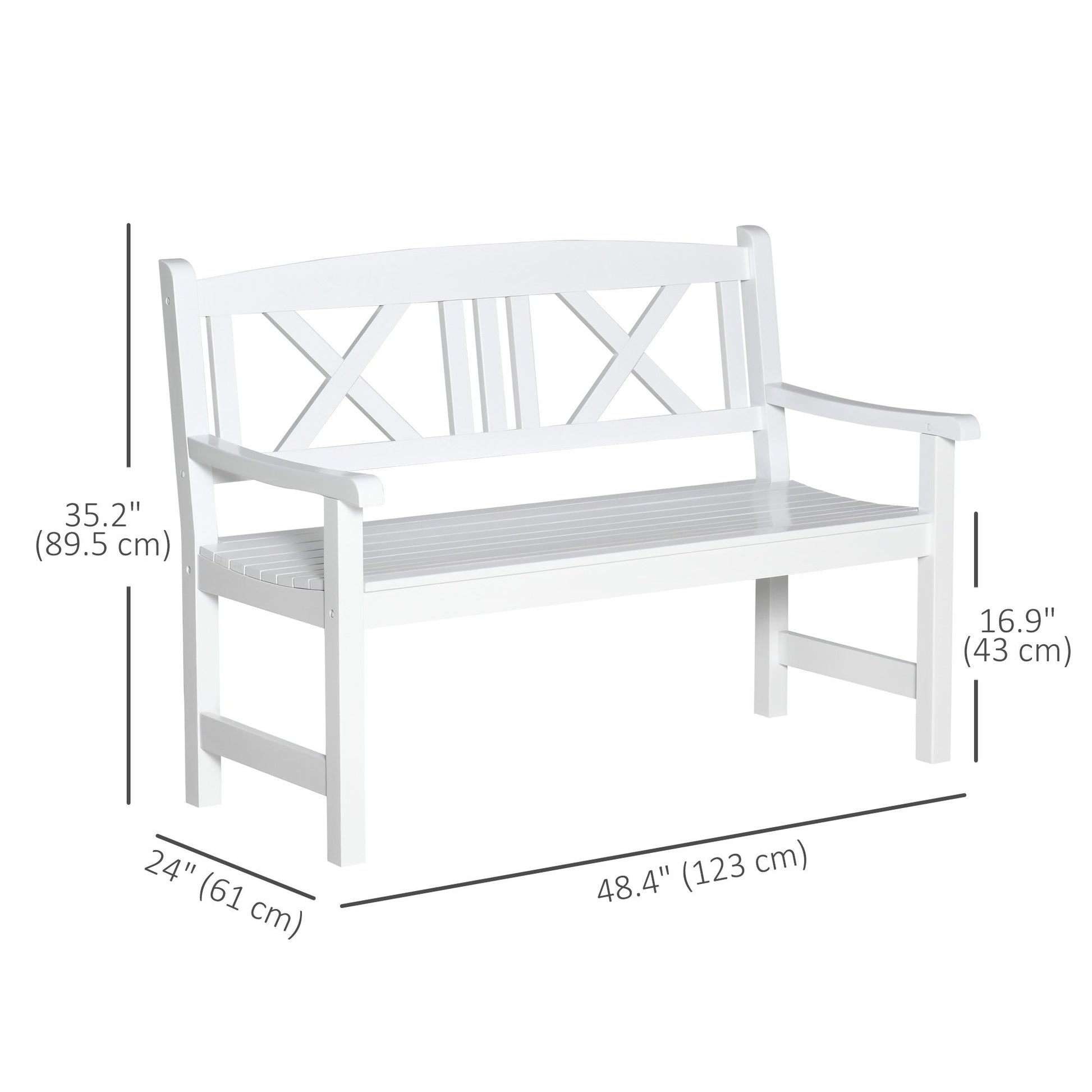 2-Seater Wooden Garden Bench, 4FT Outdoor Patio Loveseat with Unique X-Shape Back for Yard, Lawn, Porch, White