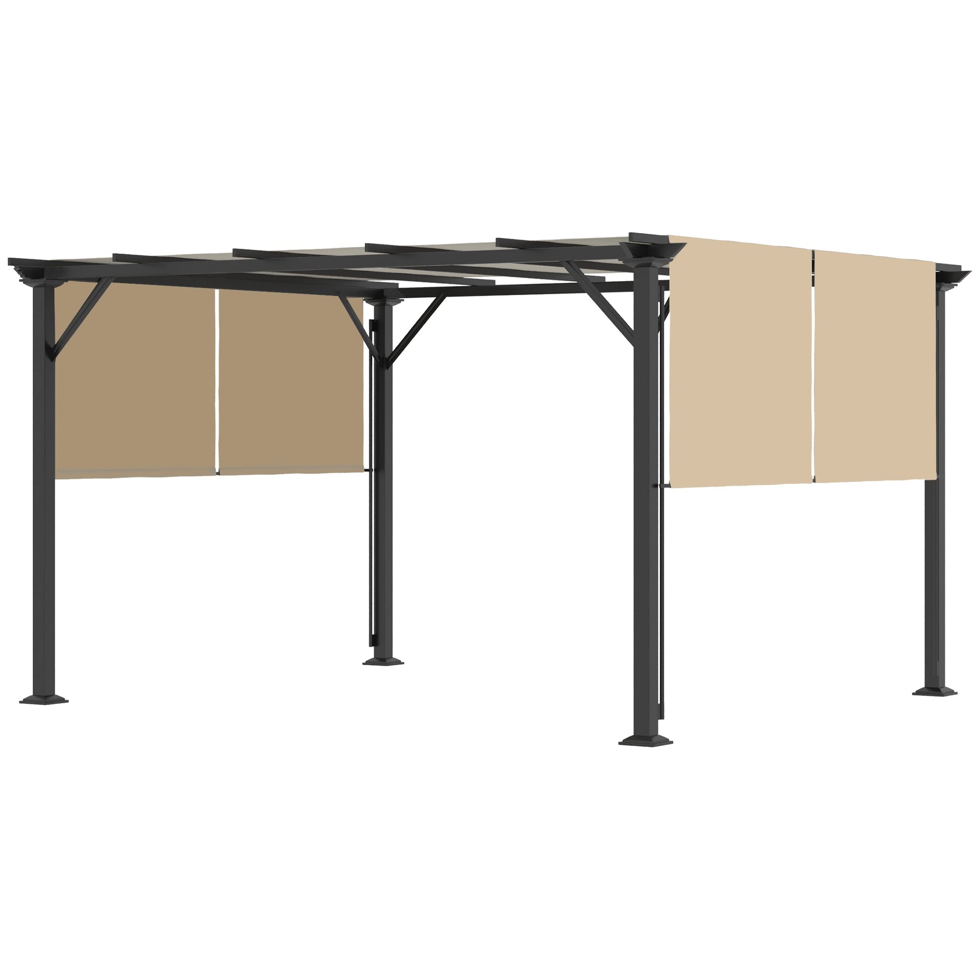 10' x 12' Retractable Pergola Canopy, Outdoor Gazebo with Sun Shade Canopy and Steel Frame, for Backyard, Garden, Patio, Deck, Beige