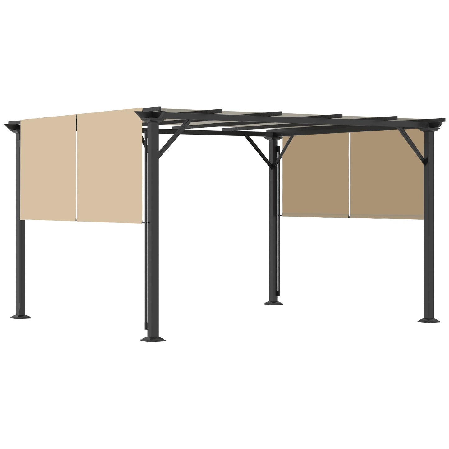 10' x 12' Retractable Pergola Canopy, Outdoor Gazebo with Sun Shade Canopy and Steel Frame, for Backyard, Garden, Patio, Deck, Beige