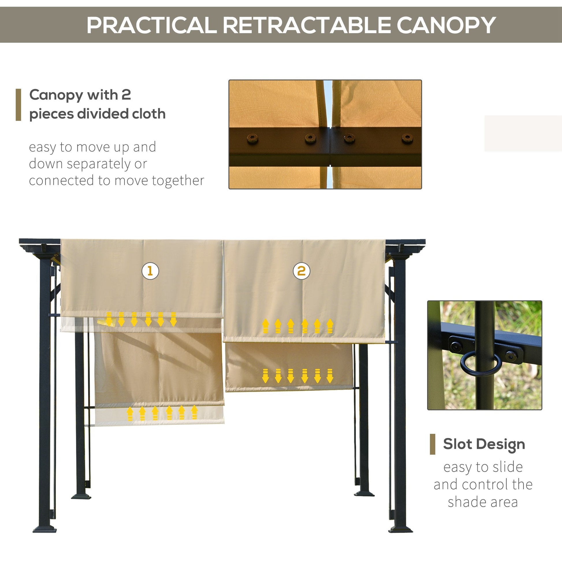 10' x 12' Retractable Pergola Canopy, Outdoor Gazebo with Sun Shade Canopy and Steel Frame, for Backyard, Garden, Patio, Deck, Beige