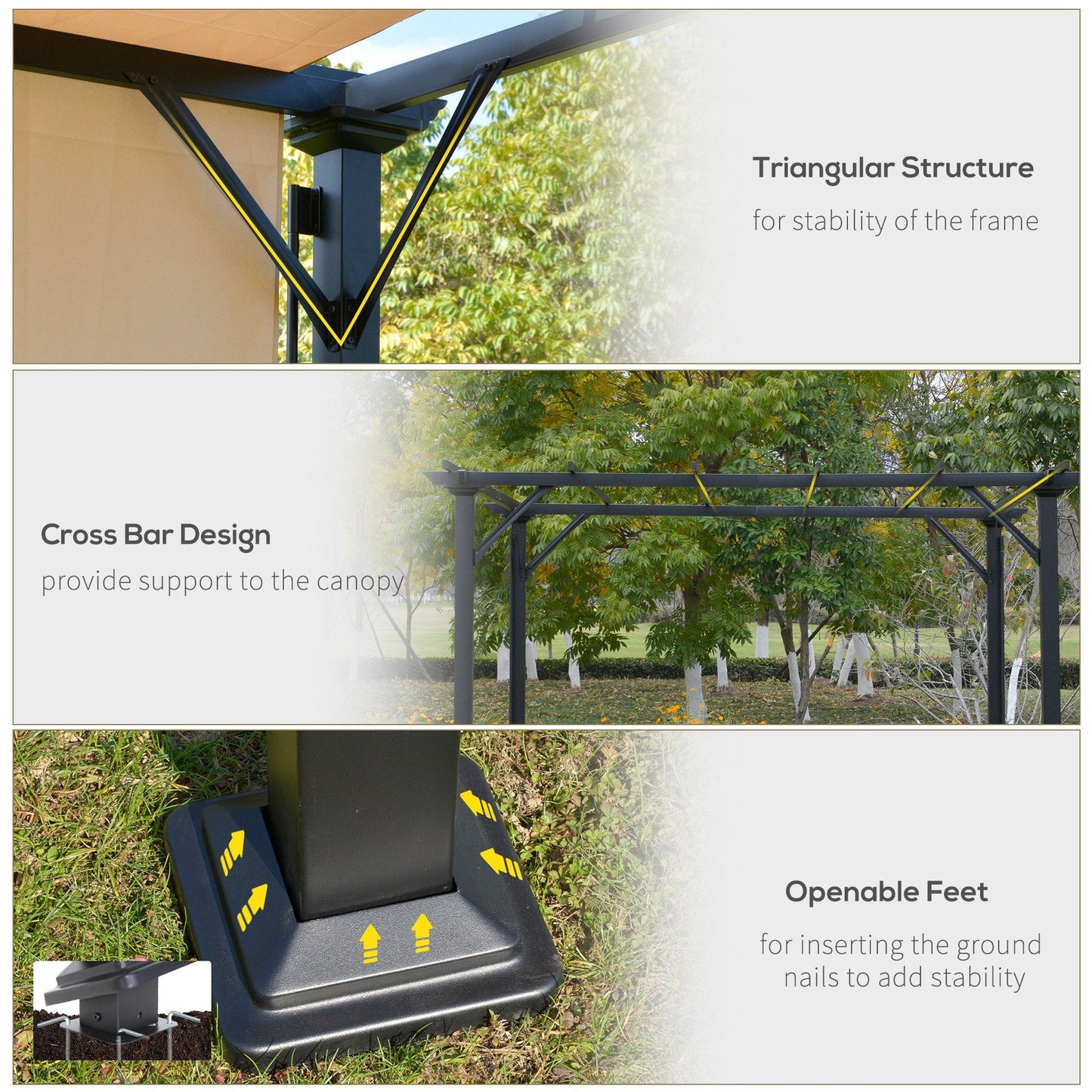 10' x 12' Retractable Pergola Canopy, Outdoor Gazebo with Sun Shade Canopy and Steel Frame, for Backyard, Garden, Patio, Deck, Beige