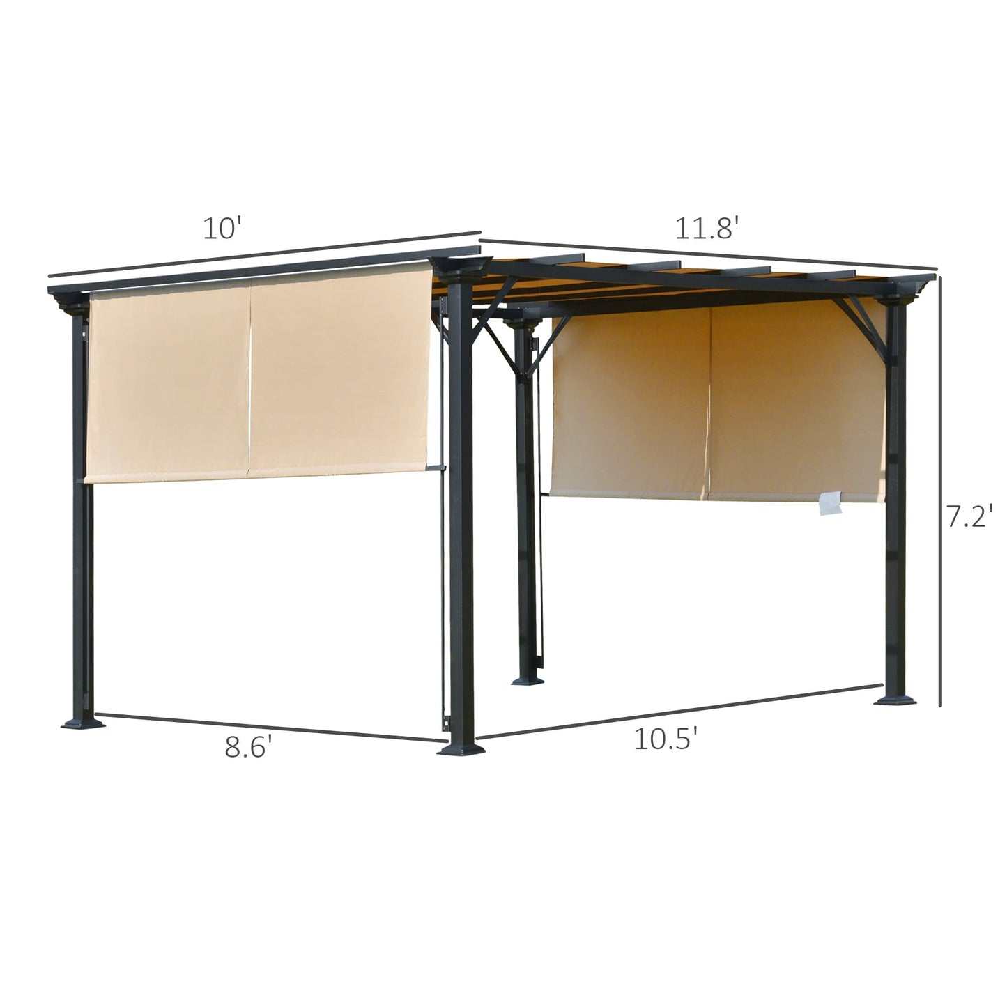 10' x 12' Retractable Pergola Canopy, Outdoor Gazebo with Sun Shade Canopy and Steel Frame, for Backyard, Garden, Patio, Deck, Beige