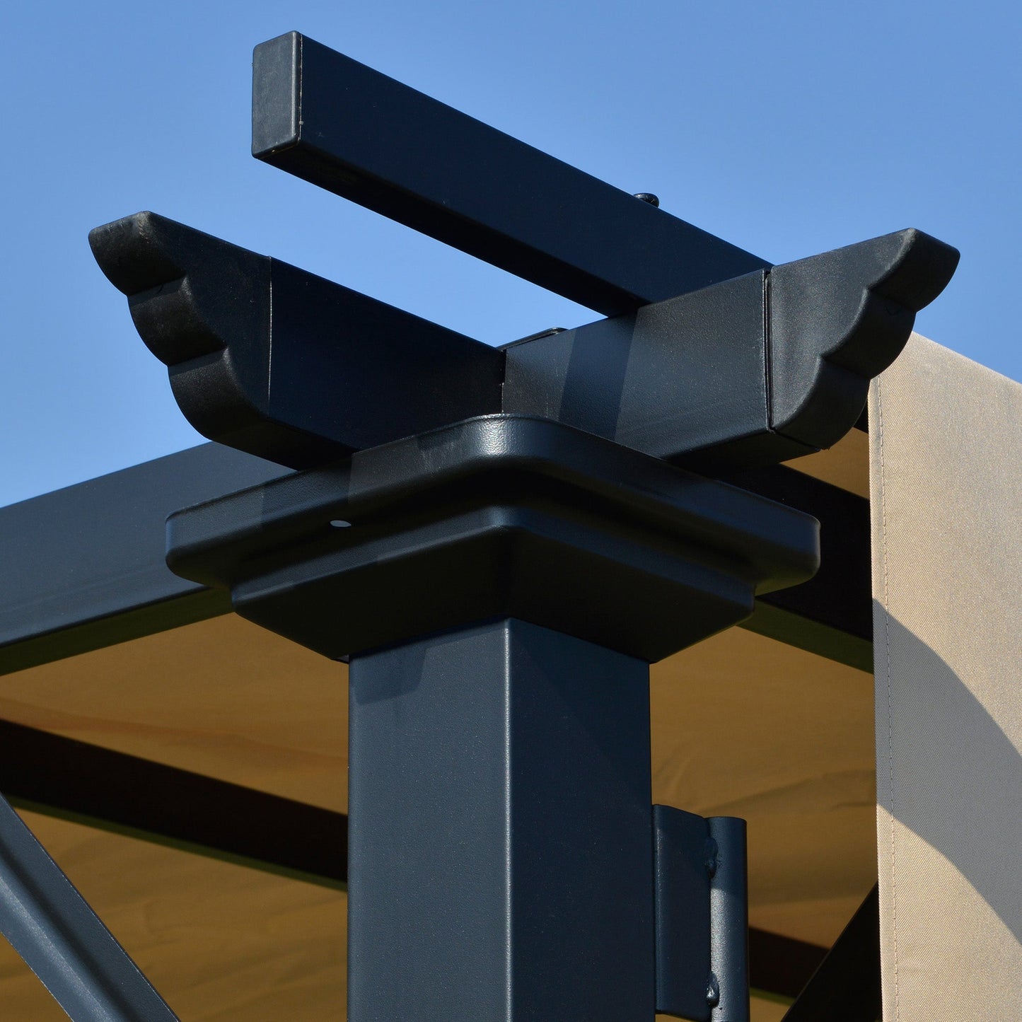 10' x 12' Retractable Pergola Canopy, Outdoor Gazebo with Sun Shade Canopy and Steel Frame, for Backyard, Garden, Patio, Deck, Beige