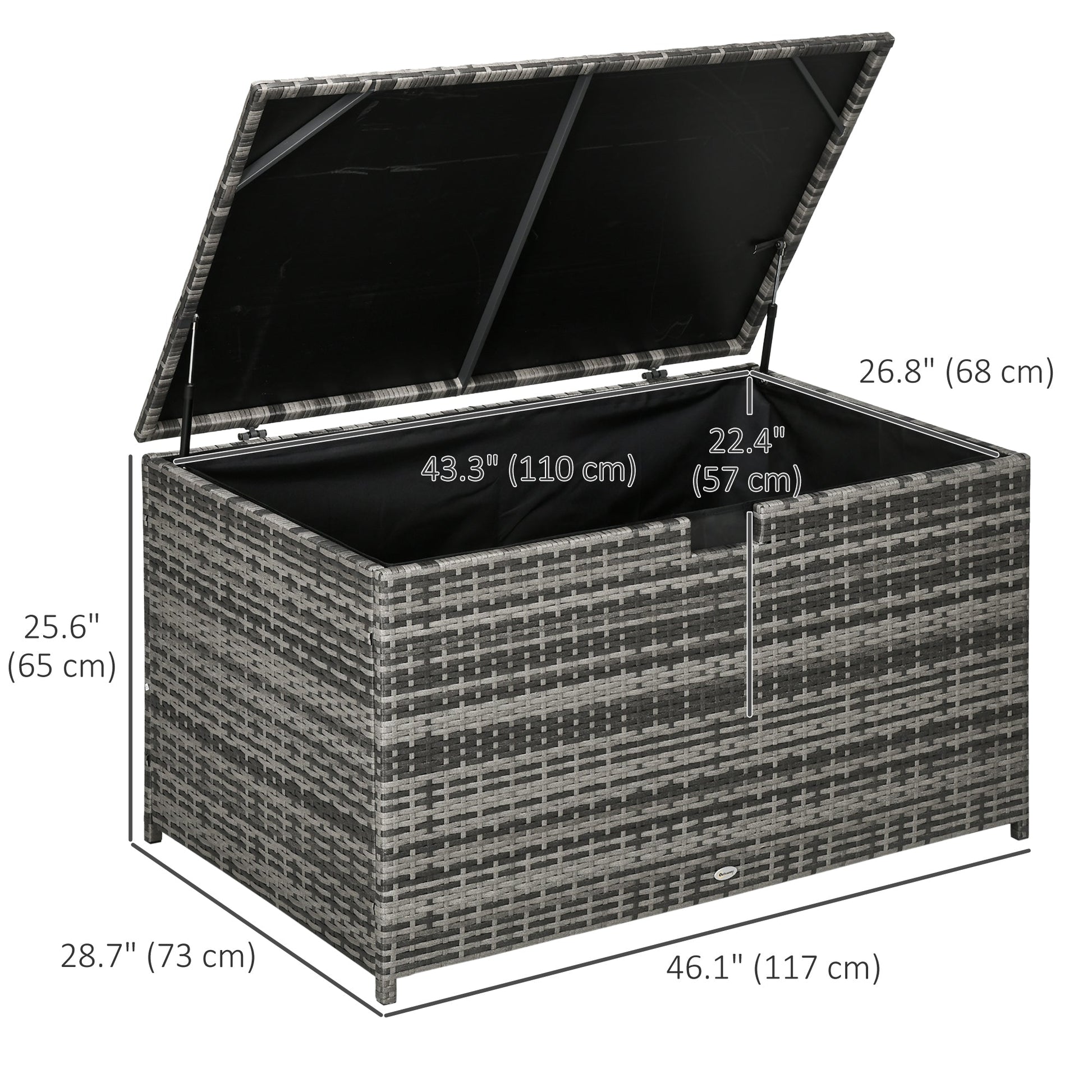 Rattan Deck Box, Rattan 113 Gallon Outdoor Storage Box with Lid and Handle for Indoor, Patio Furniture Cushions, Pool and Garden Tools, Grey