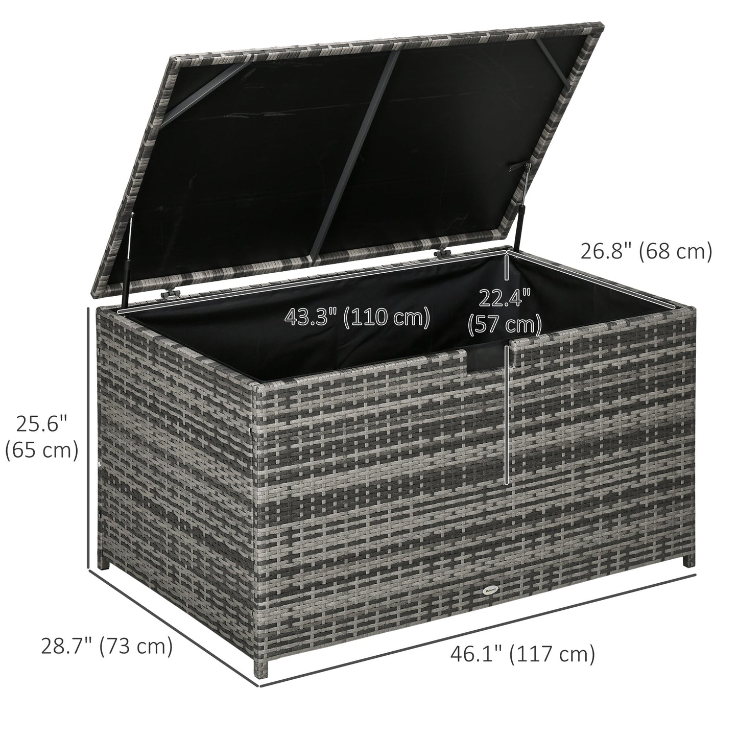 Rattan Deck Box, Rattan 113 Gallon Outdoor Storage Box with Lid and Handle for Indoor, Patio Furniture Cushions, Pool and Garden Tools, Grey