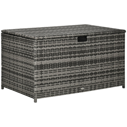 Rattan Deck Box, Rattan 113 Gallon Outdoor Storage Box with Lid and Handle for Indoor, Patio Furniture Cushions, Pool and Garden Tools, Grey