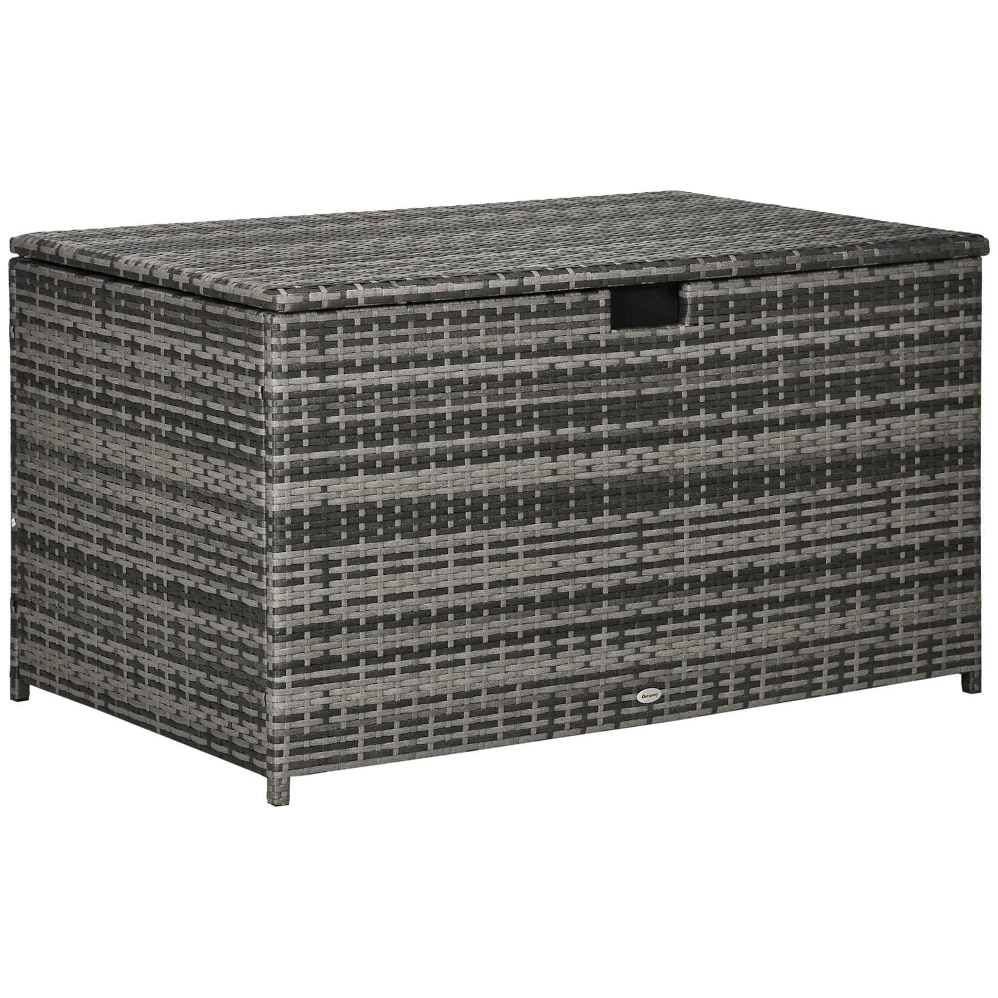 Rattan Deck Box, Rattan 113 Gallon Outdoor Storage Box with Lid and Handle for Indoor, Patio Furniture Cushions, Pool and Garden Tools, Grey