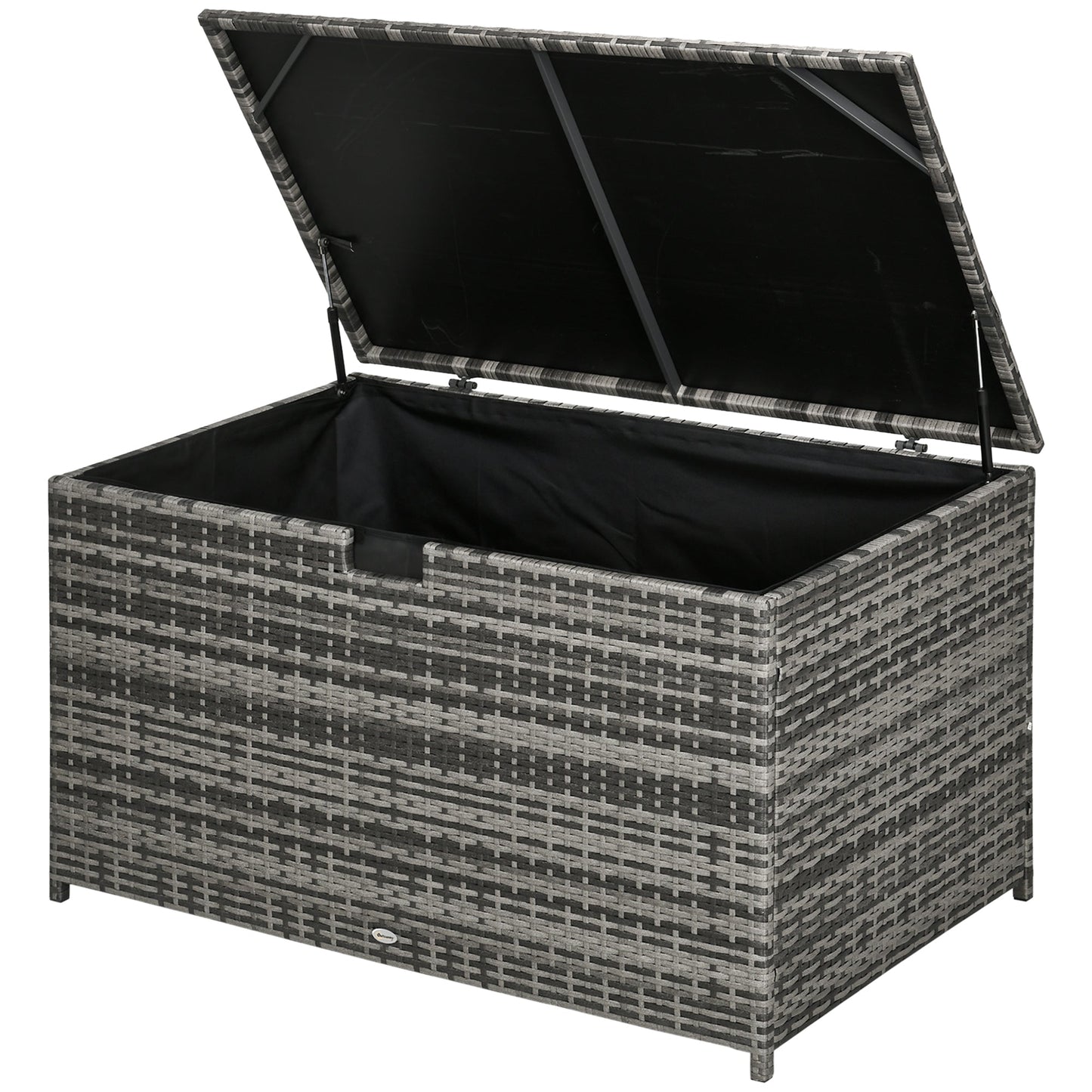 Rattan Deck Box, Rattan 113 Gallon Outdoor Storage Box with Lid and Handle for Indoor, Patio Furniture Cushions, Pool and Garden Tools, Grey