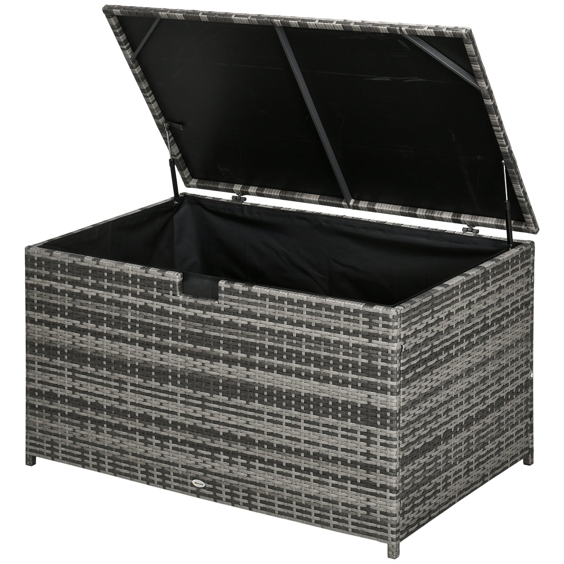 Rattan Deck Box, Rattan 113 Gallon Outdoor Storage Box with Lid and Handle for Indoor, Patio Furniture Cushions, Pool and Garden Tools, Grey