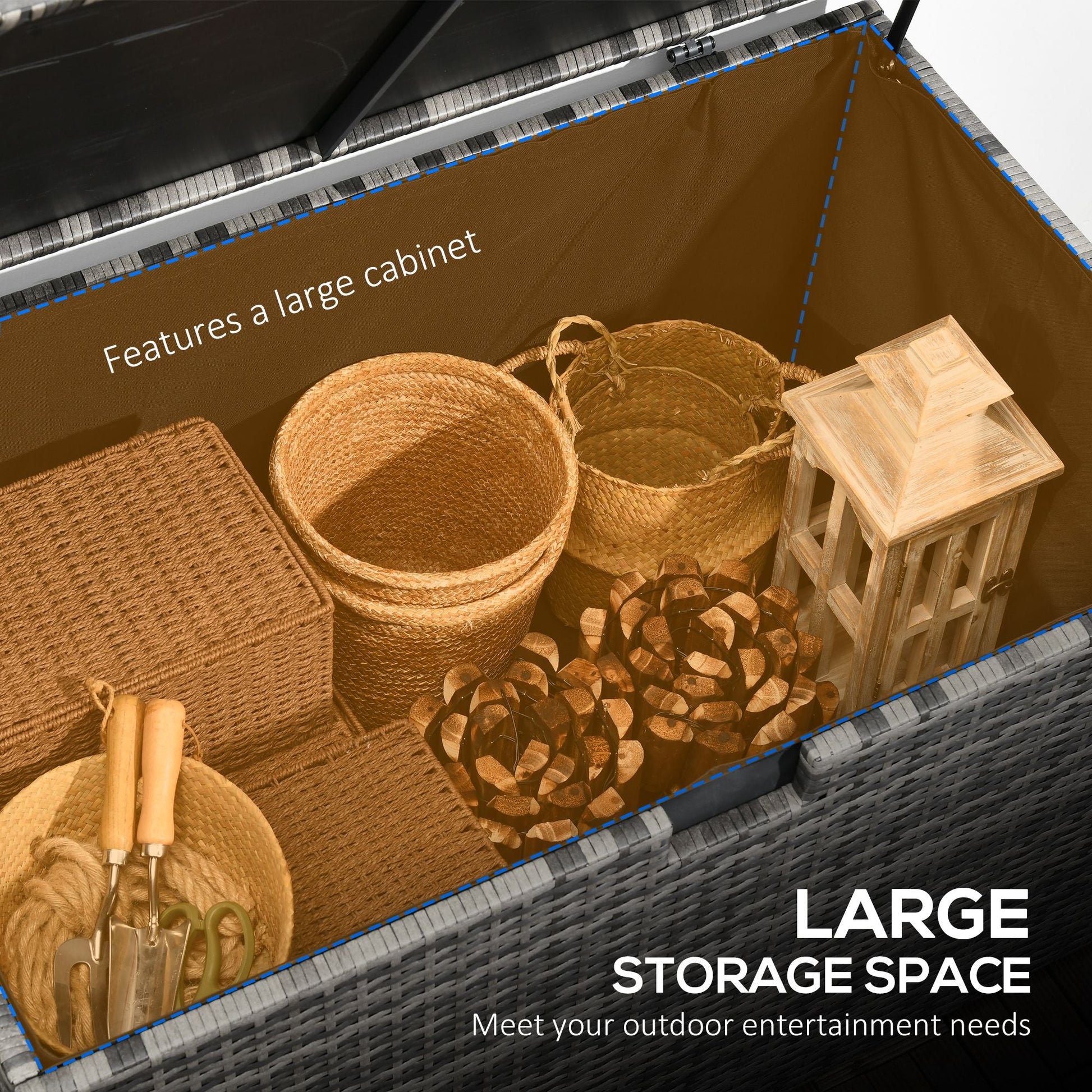 Rattan Deck Box, Rattan 113 Gallon Outdoor Storage Box with Lid and Handle for Indoor, Patio Furniture Cushions, Pool and Garden Tools, Grey